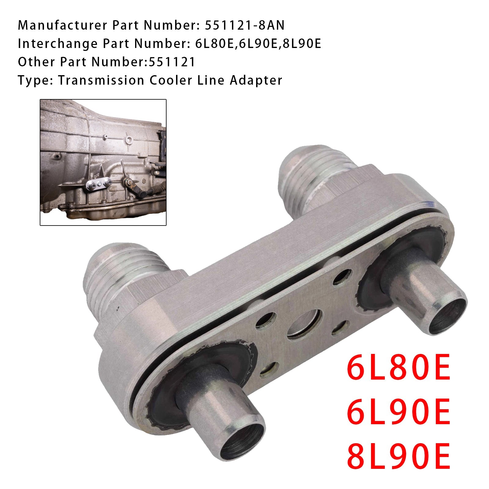 Piastra adattatore linea radiatore trasmissione 6L80E, 6L90E e 8L90E con guarnizioni per raccordi AN 8