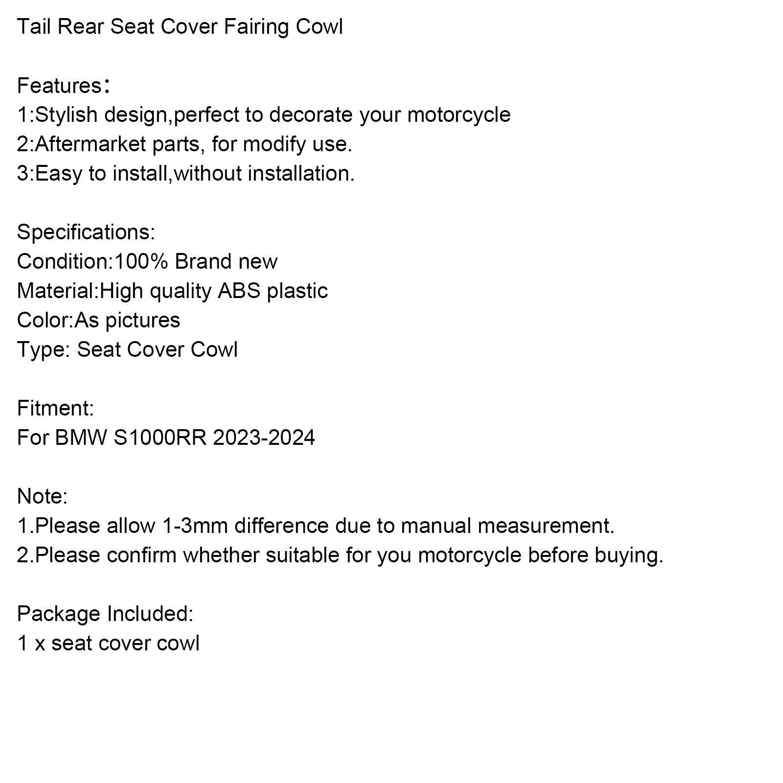 Tylna tylna pokrywa tylnego siedzenia dla BMW S1000RR 2023-2024