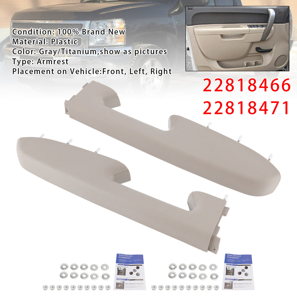 Reparaturset für graue vordere Armlehne 22818466 für Chevrolet Silverado 1500 (2010-2013)