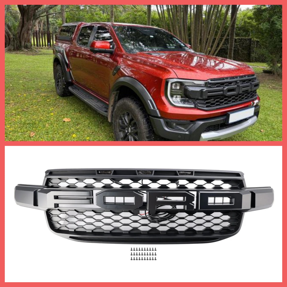 Ford Everest Next Gen T9 2023-2024 Rejilla de parachoques delantero Rejilla negra con luz LED blanca