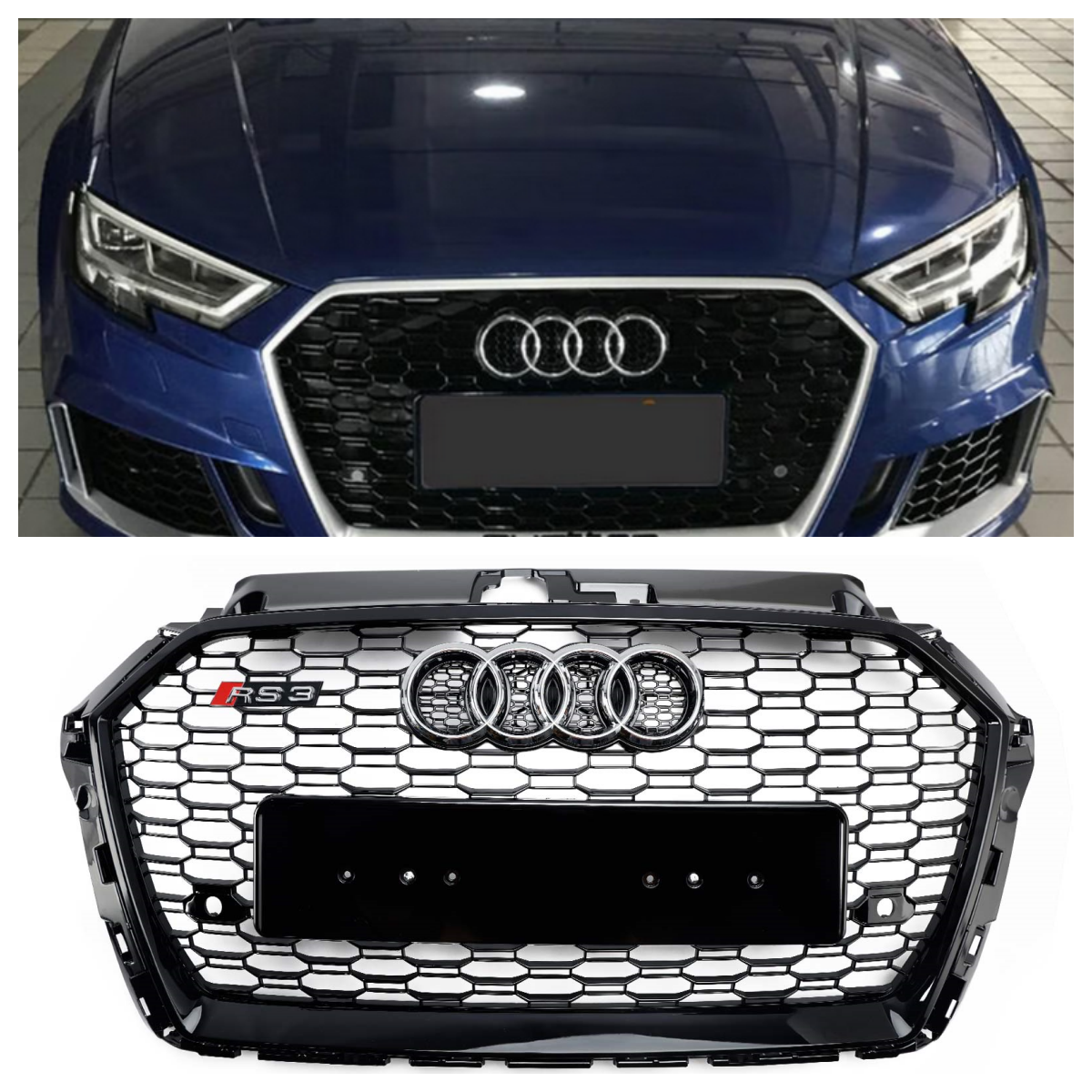 Grille avant RS3 pour Audi A3 S3 RS3 8V 2017 2018 2019 en maille nid d'abeille noir style non ACC