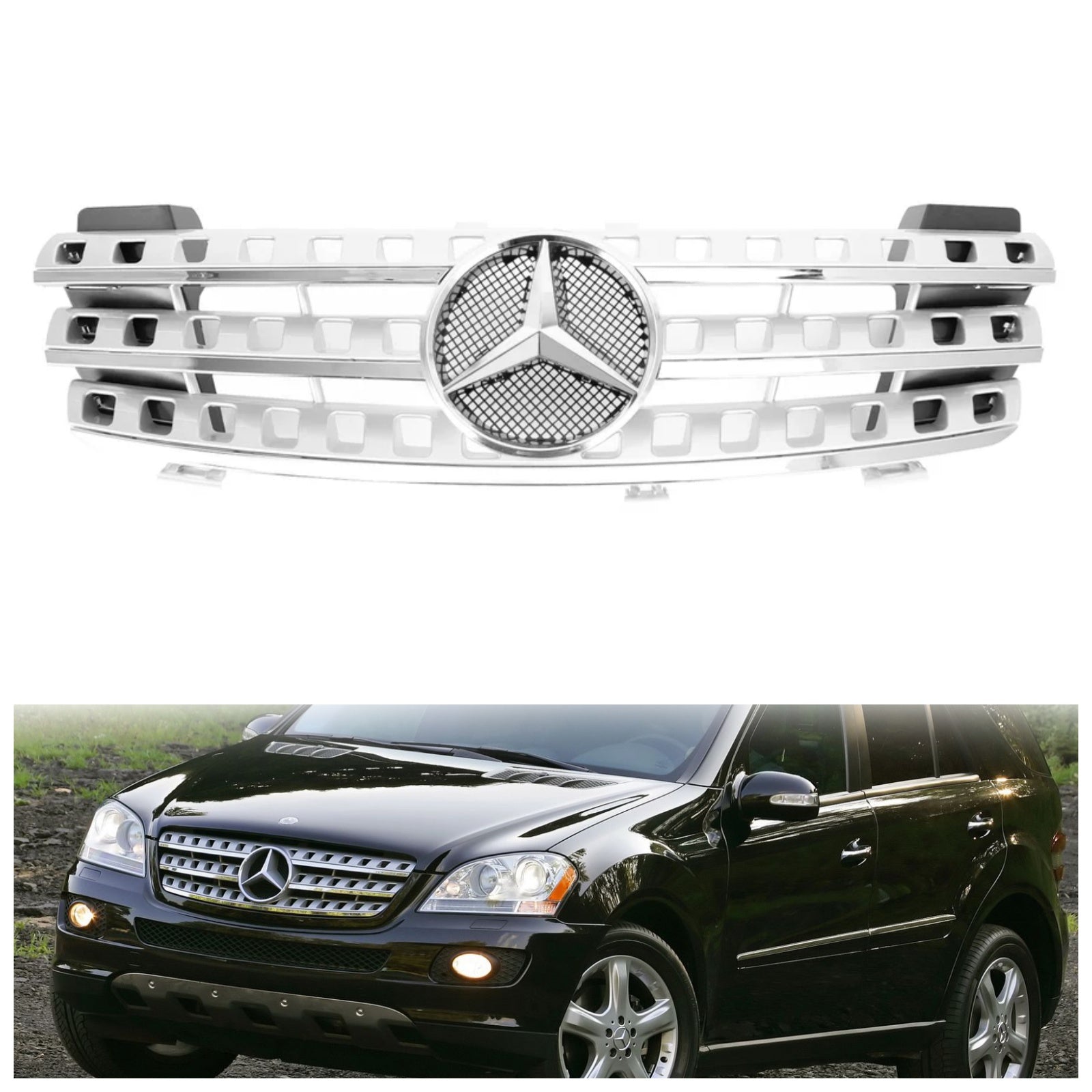 Calandre avant noire chromée pour Mercedes Benz Classe ML W164 ML320/300/350/500 2005 2006 2007 2008