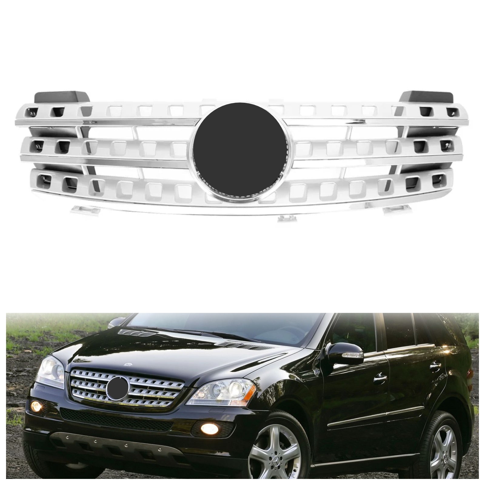 Zwarte chromen grille voor de Mercedes Benz ML-klasse W164 ML320/300/350/500 2005 2006 2007 2008