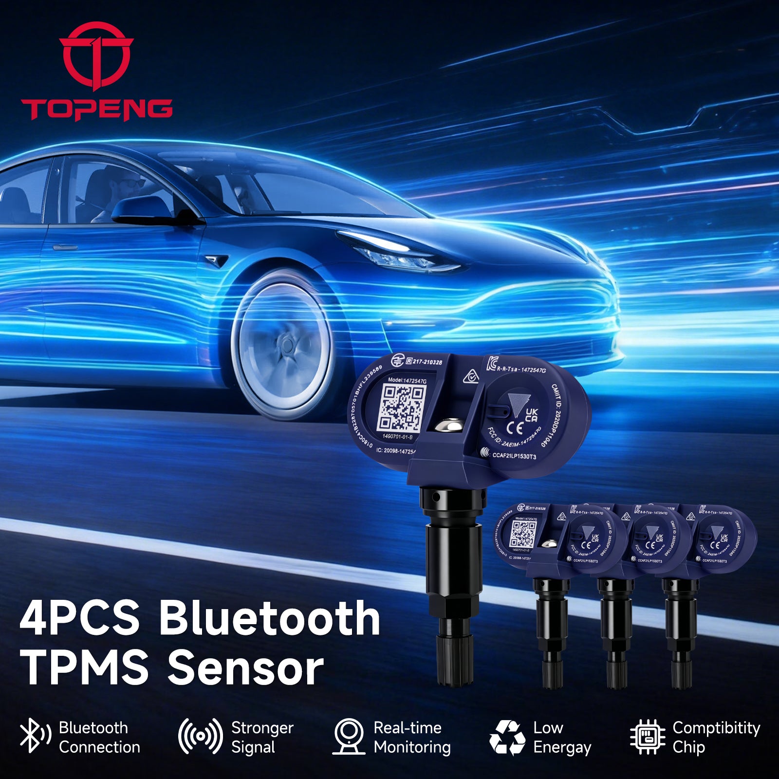 TPMS Bluetooth 4-delige bandendruksensor voor TesLA Model 3/S/X/Y 2021-2024
