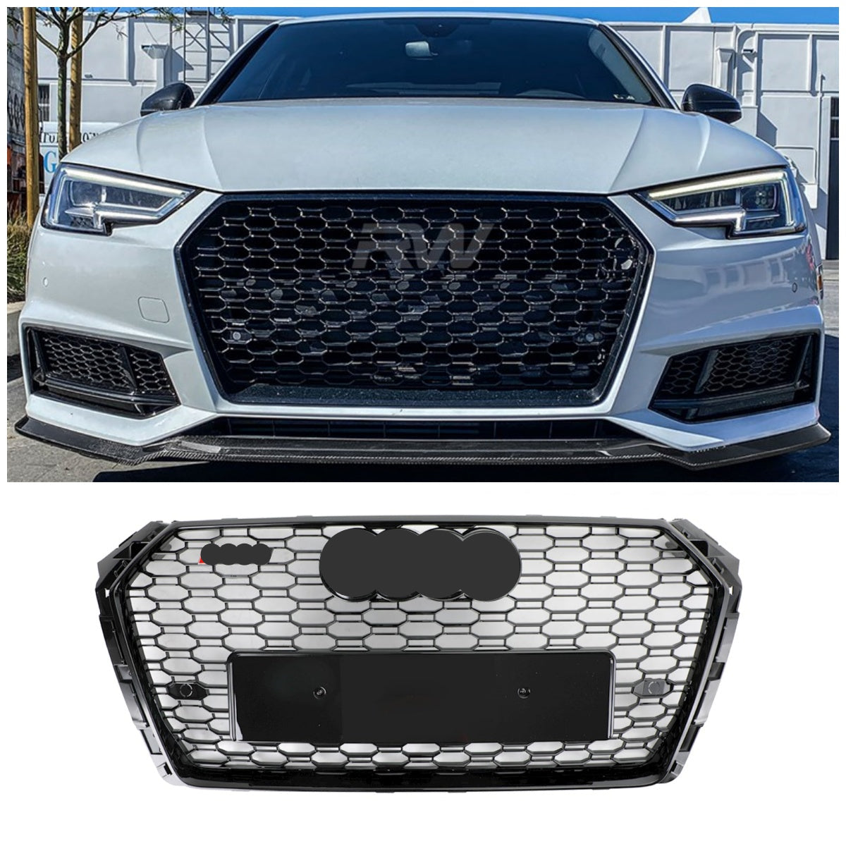 Griglia per auto in rete a nido d'ape esagonale stile RS4 nera per Audi B9 2017-2019