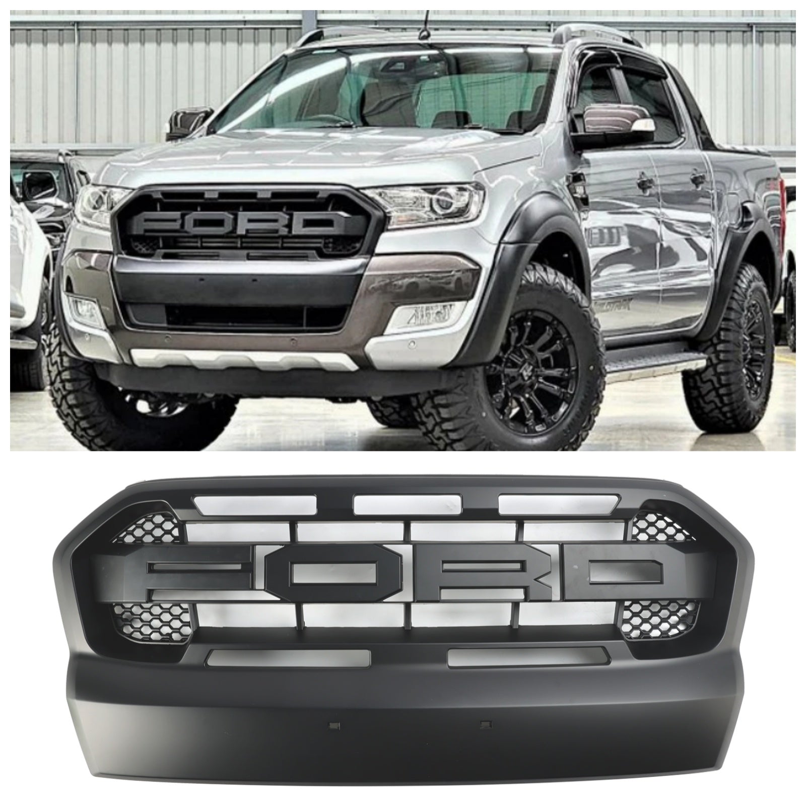 Matt Black Ranger Raptor Front Bumper Grill Style per Ford Ranger 2015-2019 T7