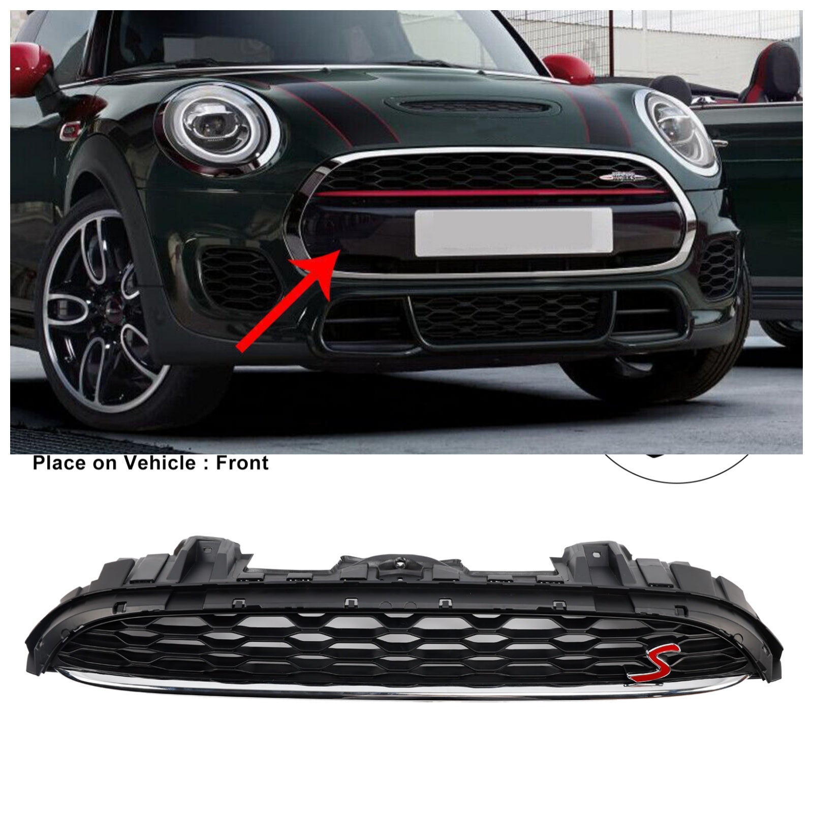 Black Front Grille in Mesh voor Mini F56 3 deuren bij Cooper S en Cooper SD Tailgate vanaf 2014 51137335528