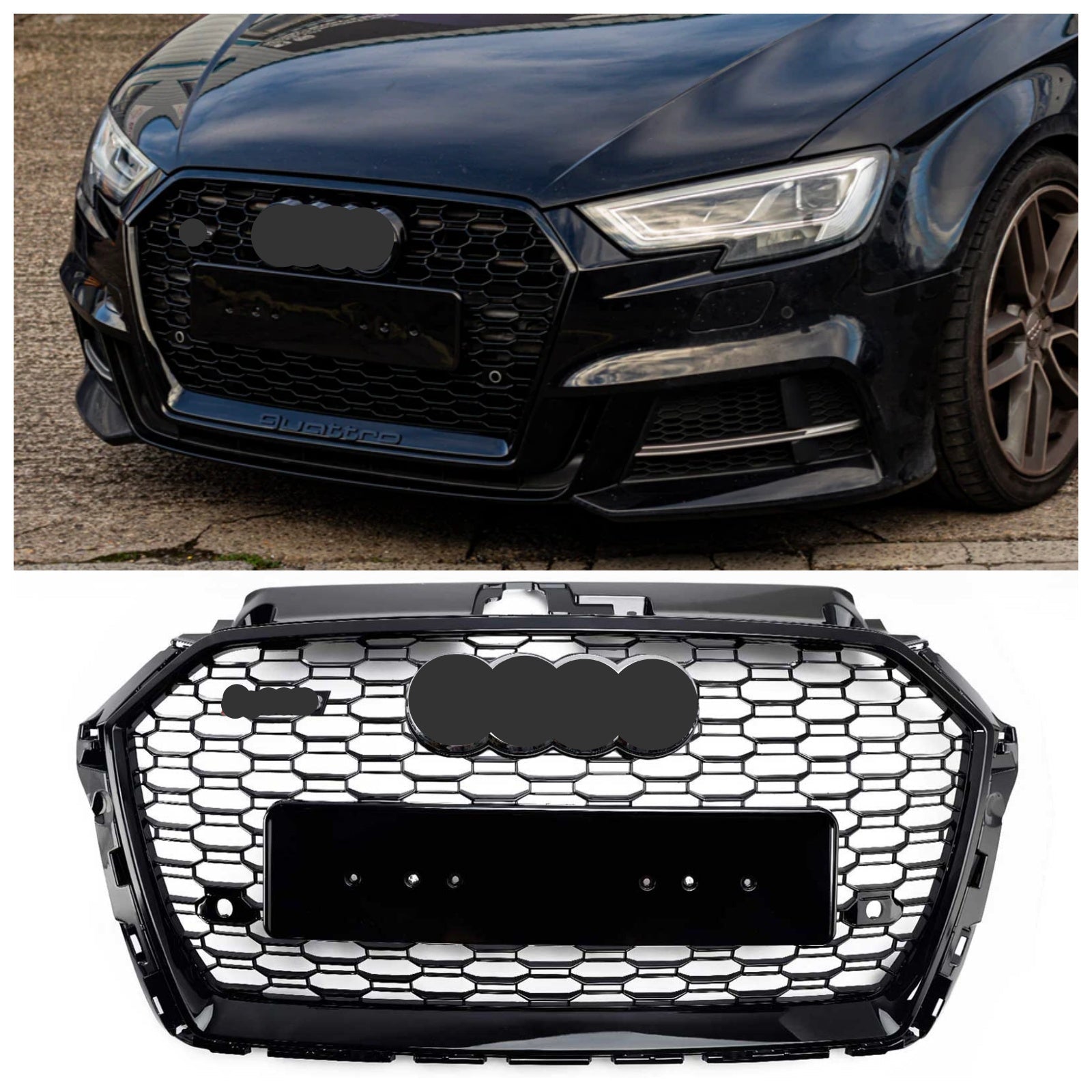 Griglia a nido d'ape per paraurti anteriore stile Audi A3 8V RS3 2017-2019 nera
