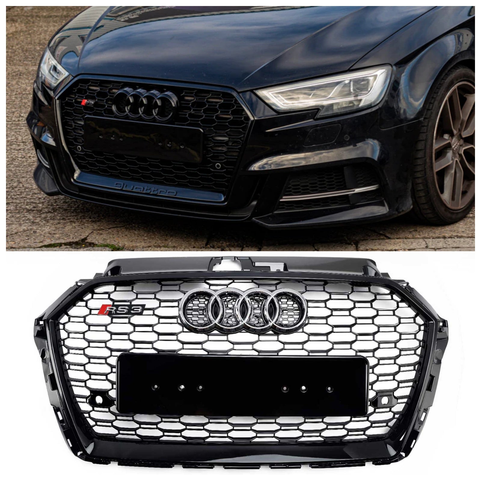 2017–2019 Audi A3 8V RS3 Style Grille en nid d'abeille pour pare-chocs avant noir