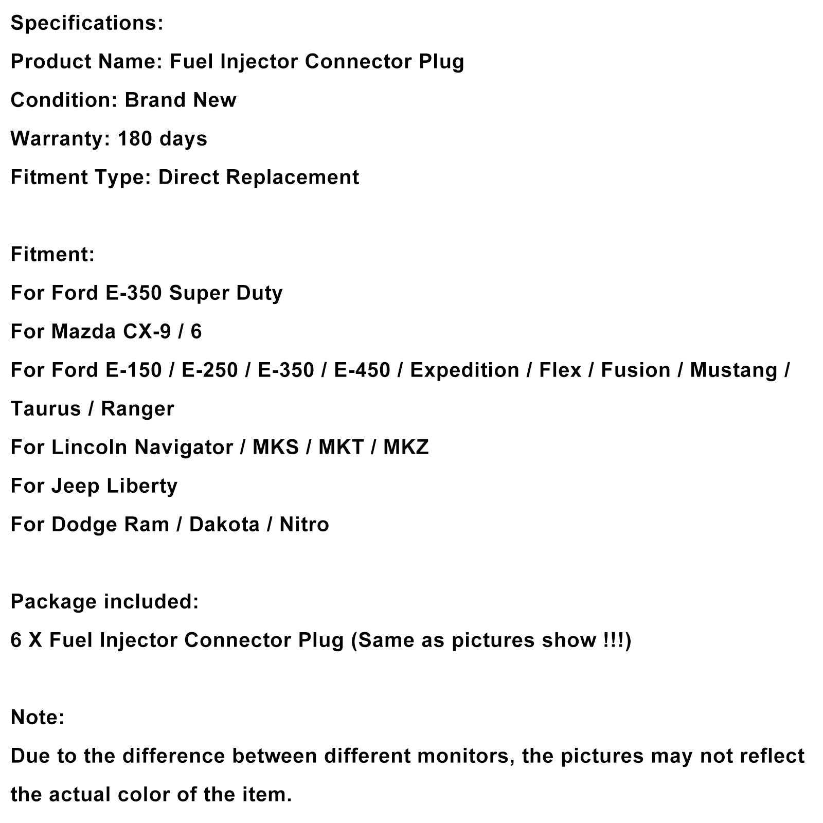 6 liittimen sarja&Polttoaineensuuttimen pigtail-johtosarja Fordille, Fitille ja Chevylle