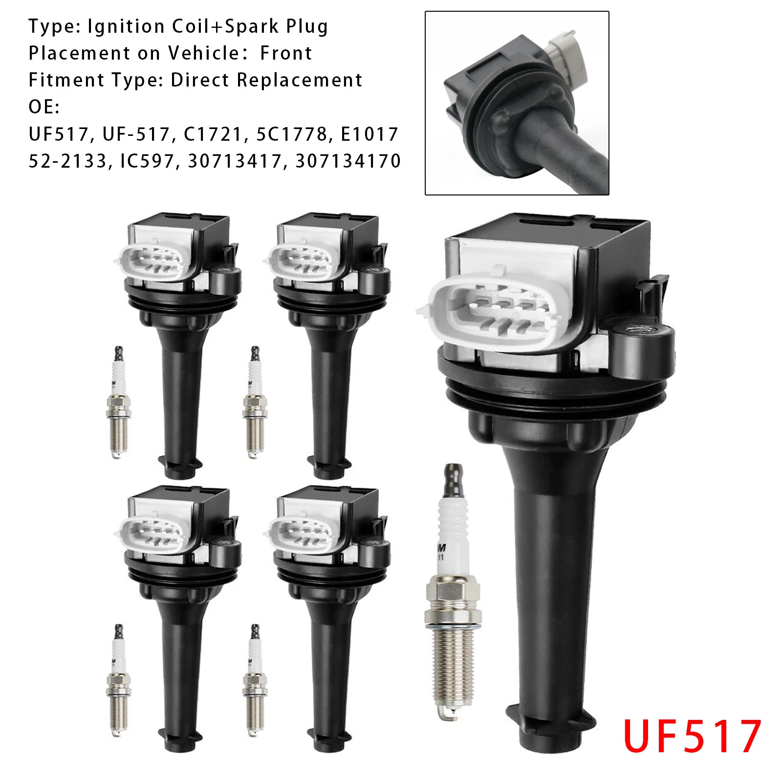 Pakket van 5 rollen'UF517 ontsteking + bougies'ontsteking voor Volvo S60 2.5L L5 2012-2016