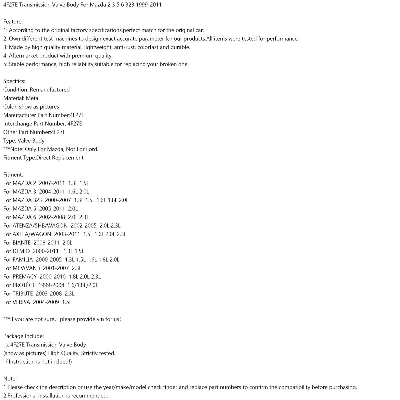 4F27E Transmissie Klephuis Voor Mazda 2 3 5 6 323 1999-2011