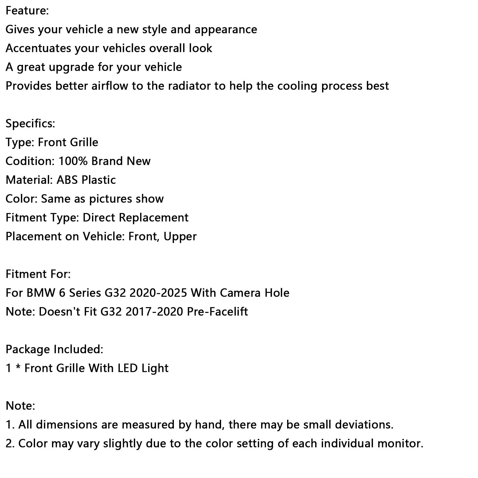 Grille de calandre avant noire à double lamelles pour BMW Série 6 G32 2020-2025