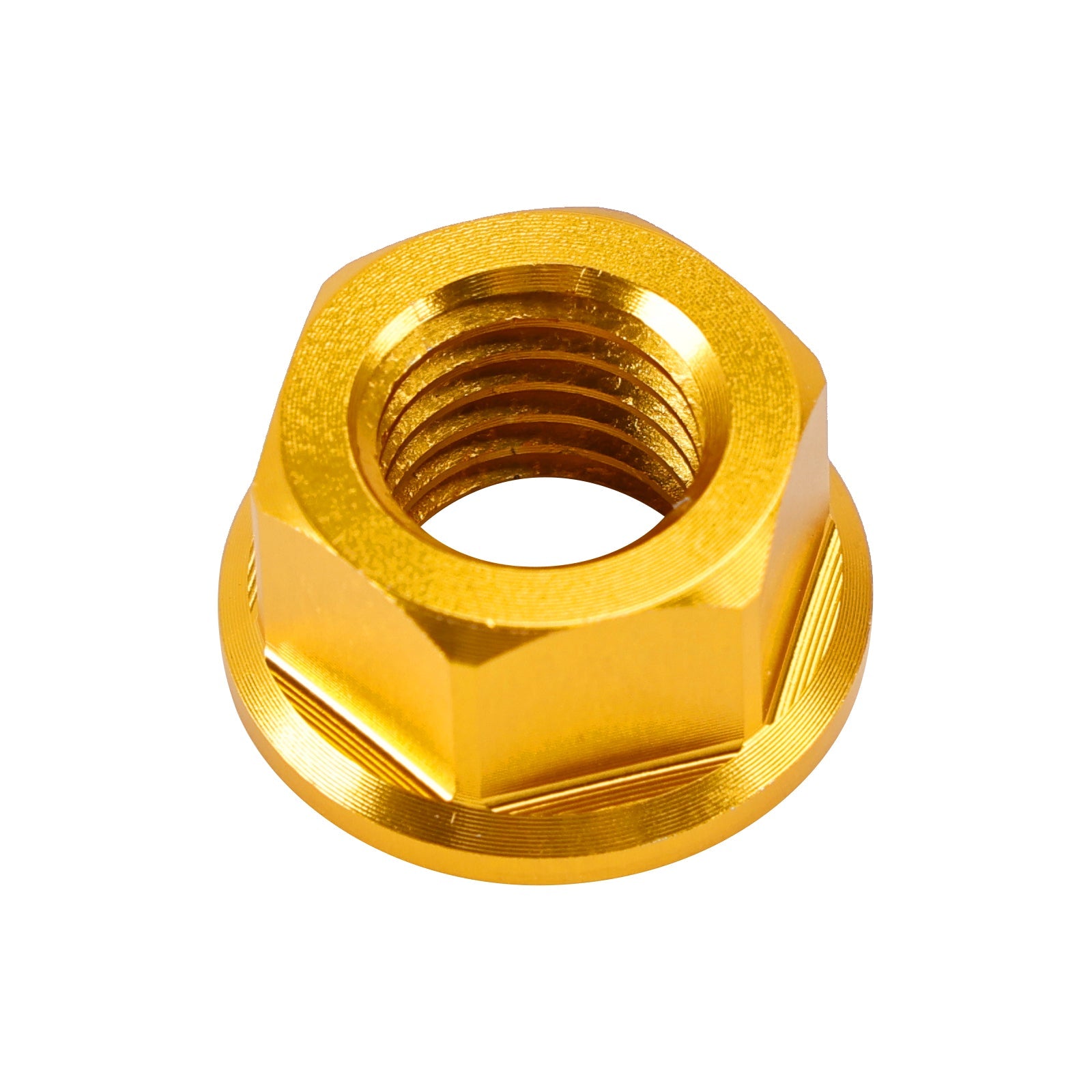 6 stuks M10 x 1,5 mm aluminium achtertandwielflensmoeren, goudkleur, voor motorfiets.