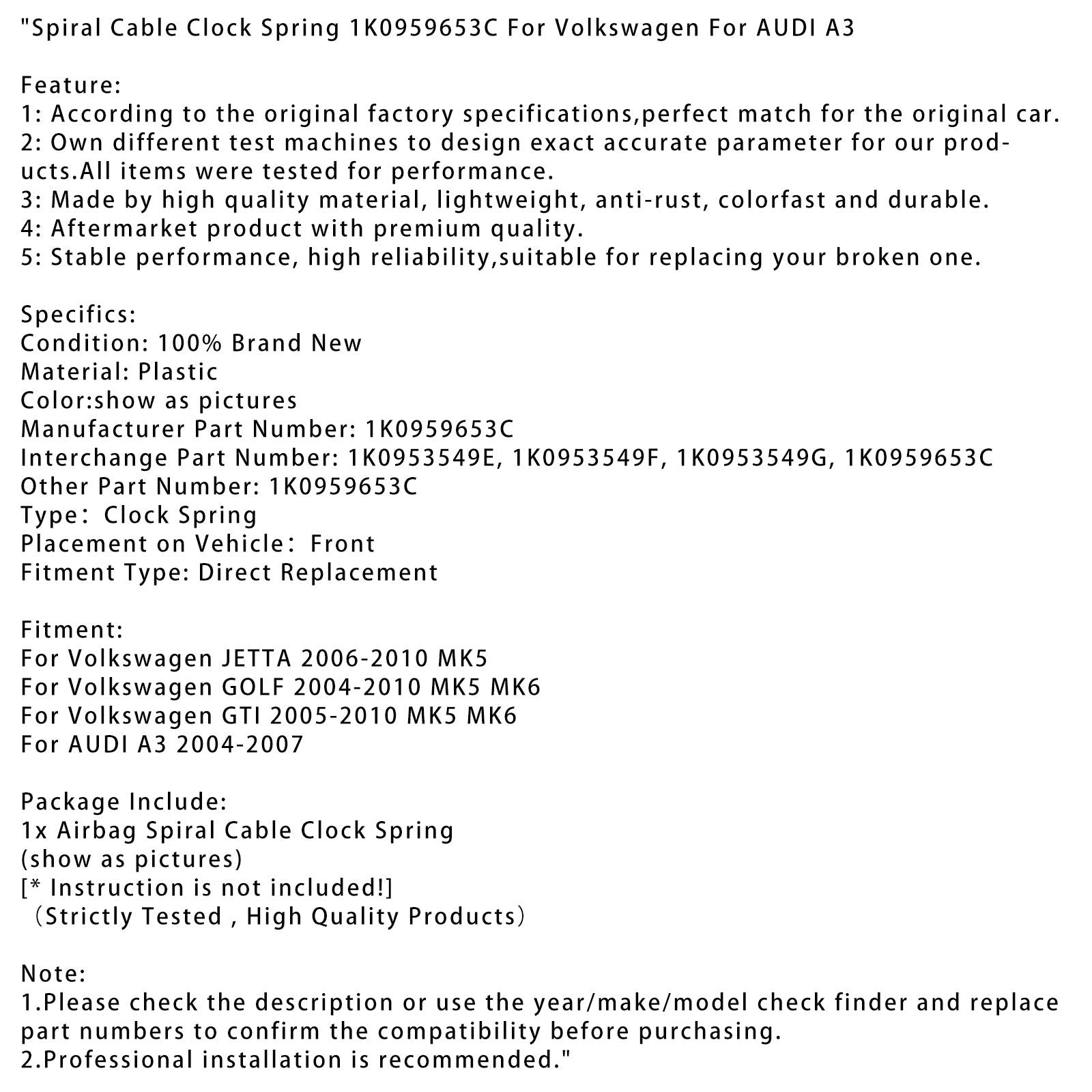 Resorte con un cable espiral 1K0959653C para Volkswagen para Audi A3