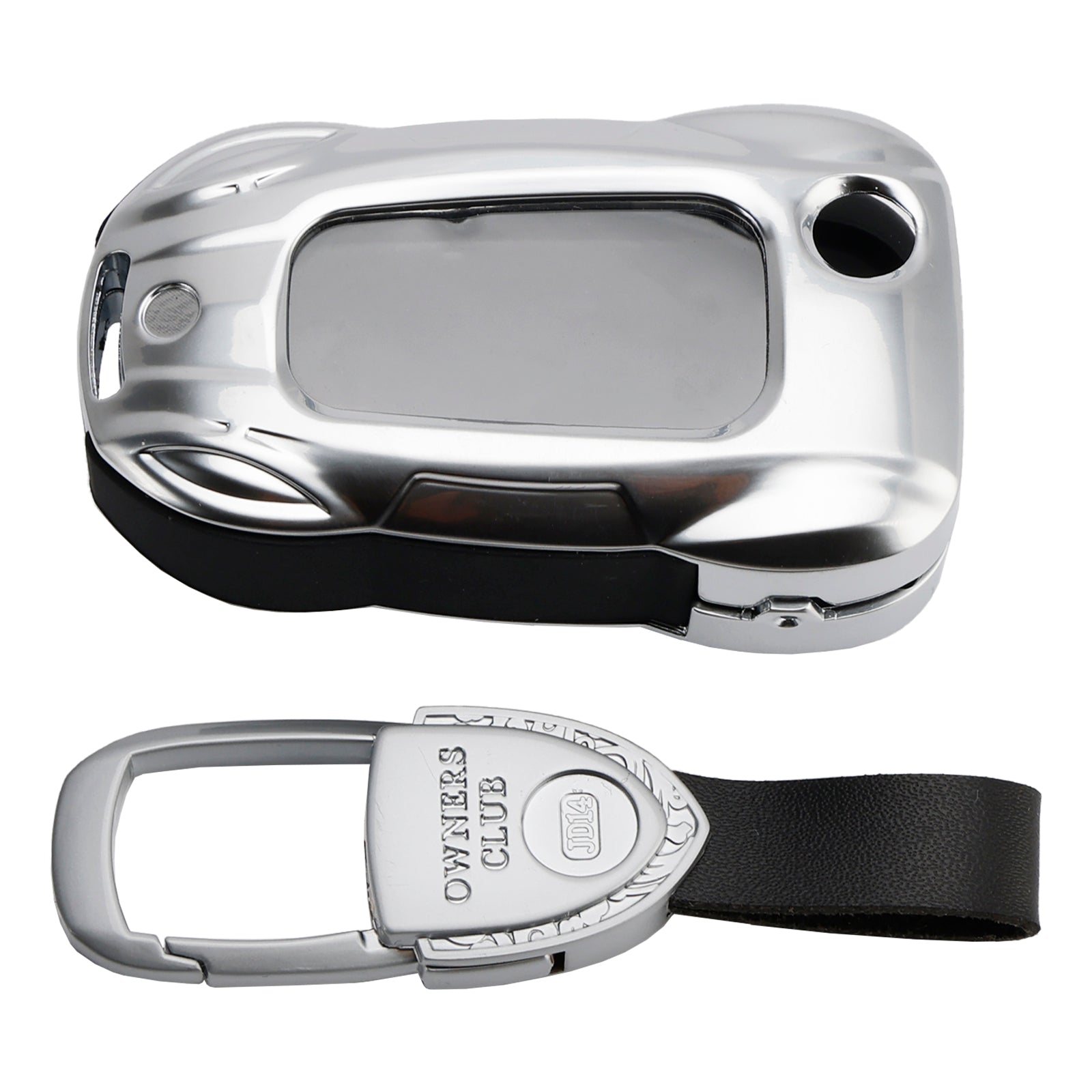 Custodia per chiave auto in pelle color argento in lega di zinco per VW Polo Skoda