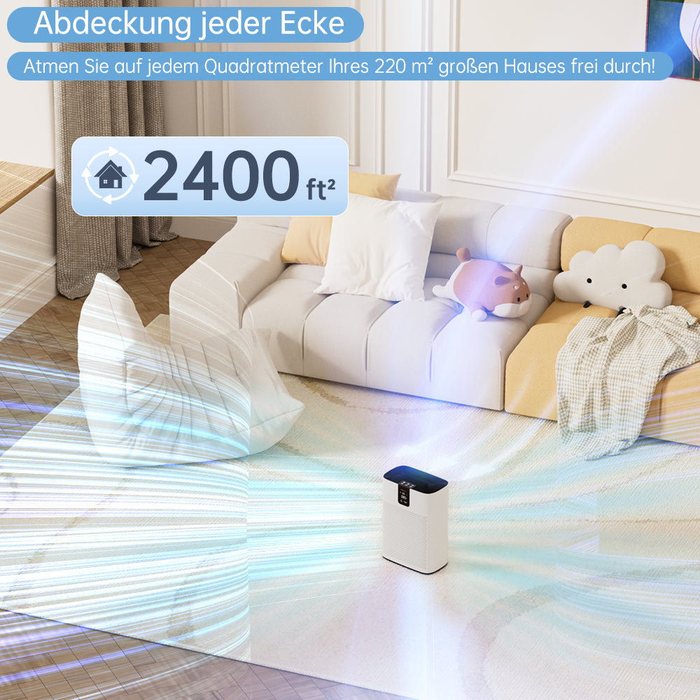 Silencioso e inteligente con una aplicación para pelo de mascotas & Purificador de aire para el hogar con filtro HEPA