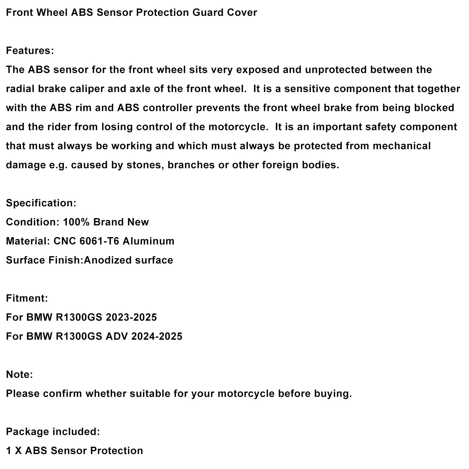 Protection du capteur ABS de roue avant pour BMW R1300GS / ADV 2023-2025