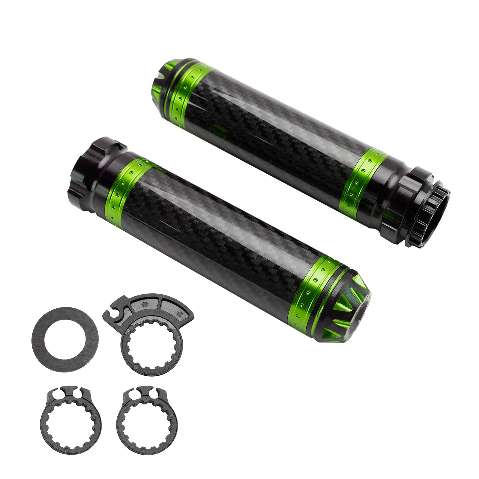Manopole universali per manubrio moto in carbonio verde/argento (7/8""/22 mm)