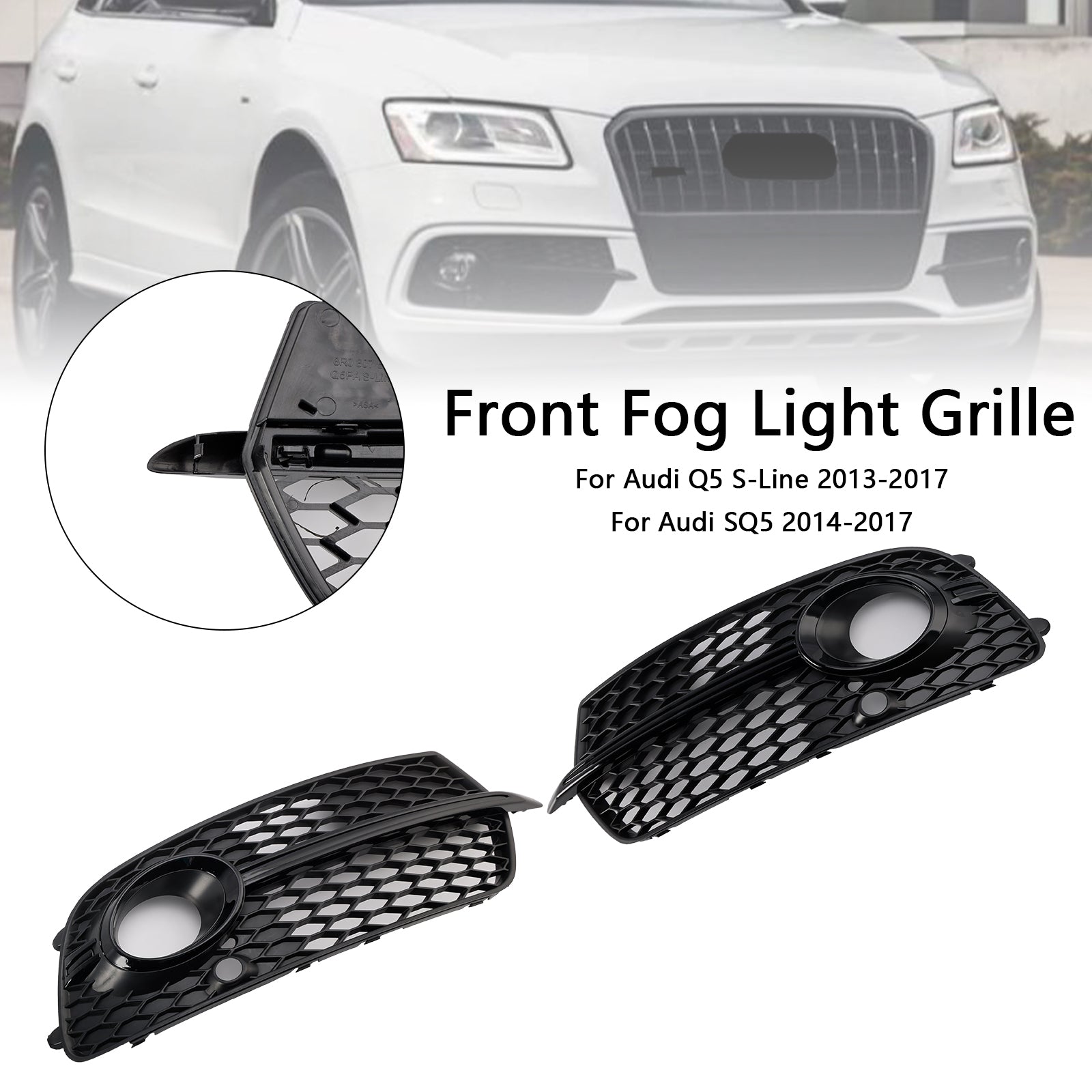 Black Front Fog Light Grille voor Audi Q5 S-Line SQ5 2013-2017