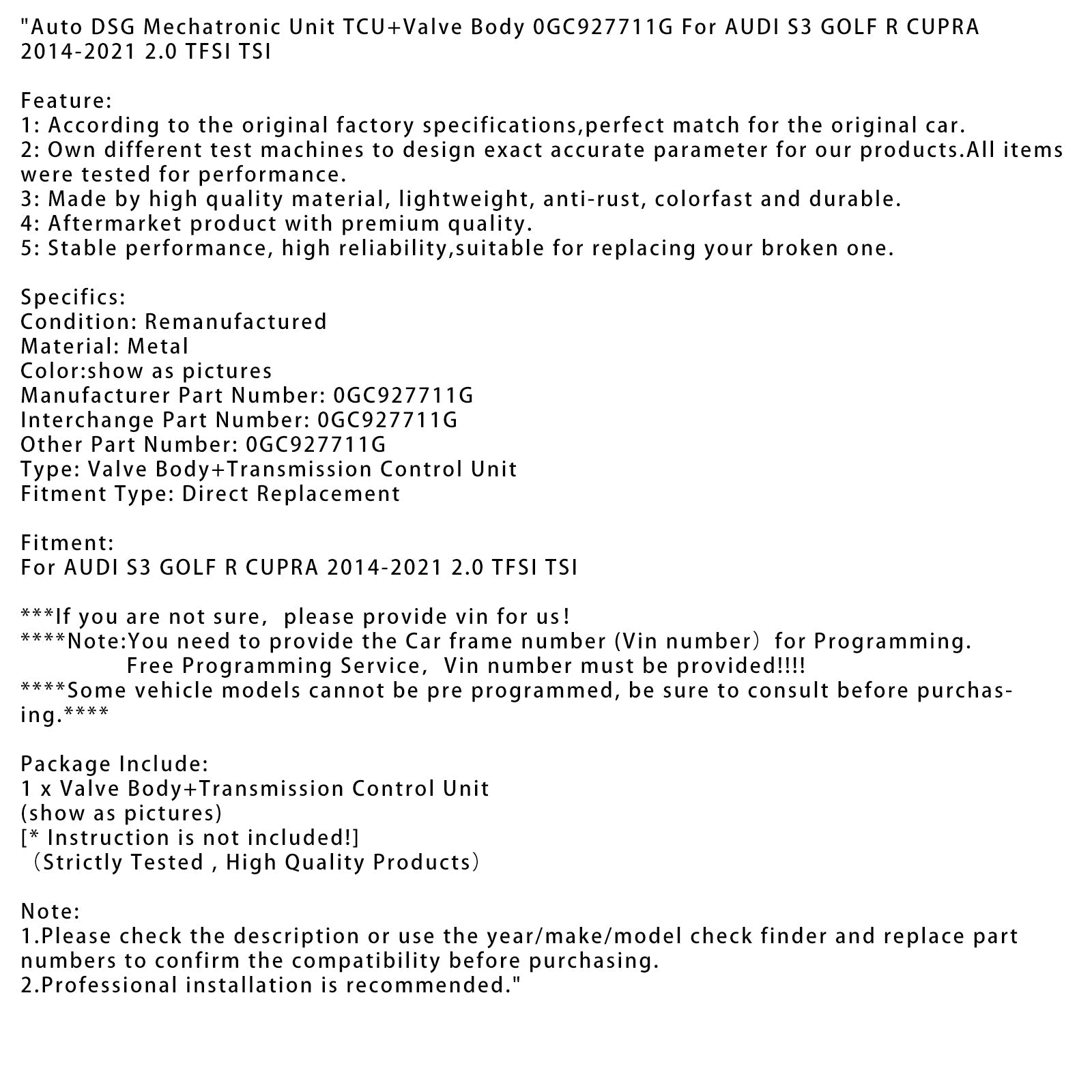 Korpus zaworu i jednostka sterująca DSG 0GC927711G - Modele 2014-2021