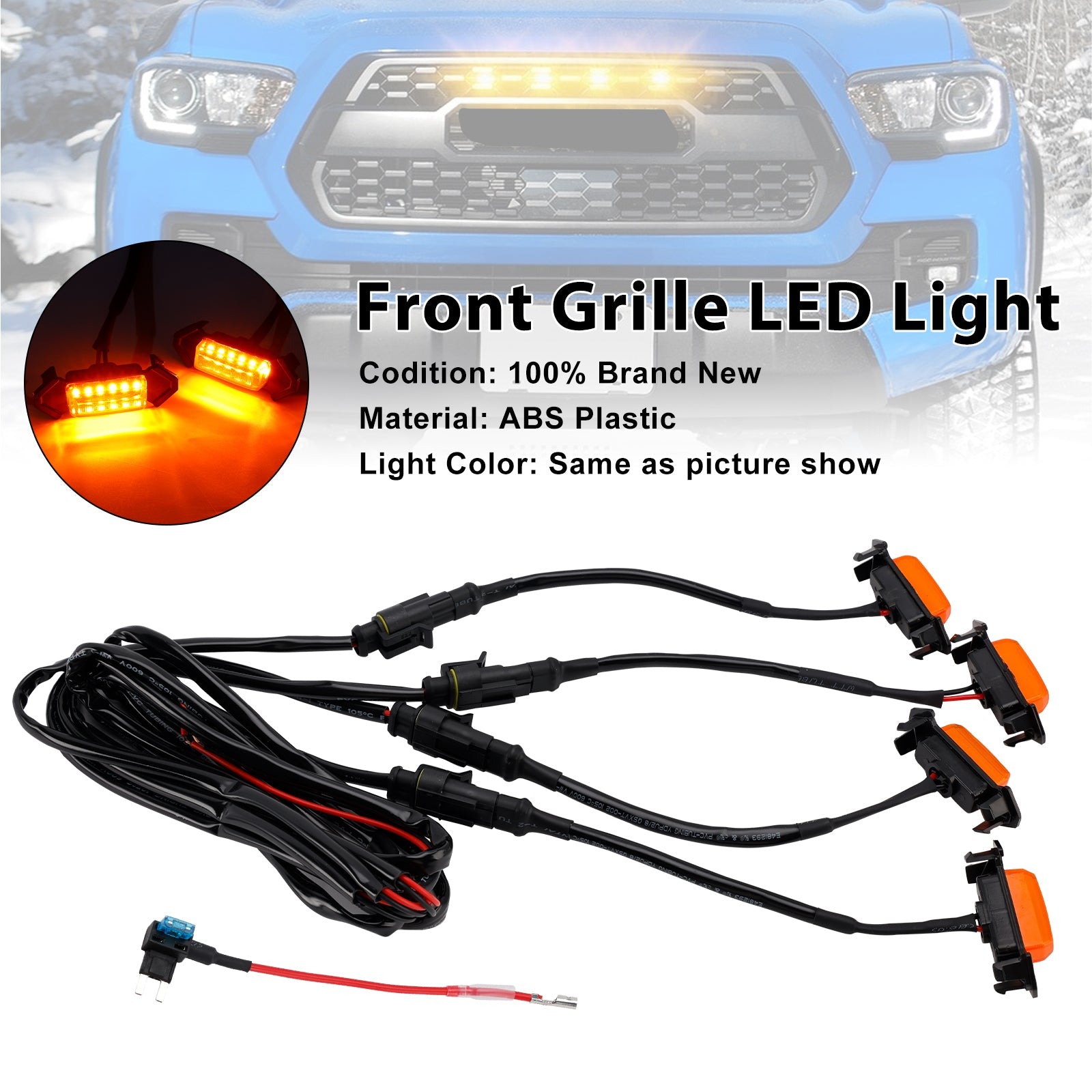 Kit d'2016-2023 Toyota Tacoma Front Grille LED-verlichting, gele lens, amberkleurig licht, PT228-35170