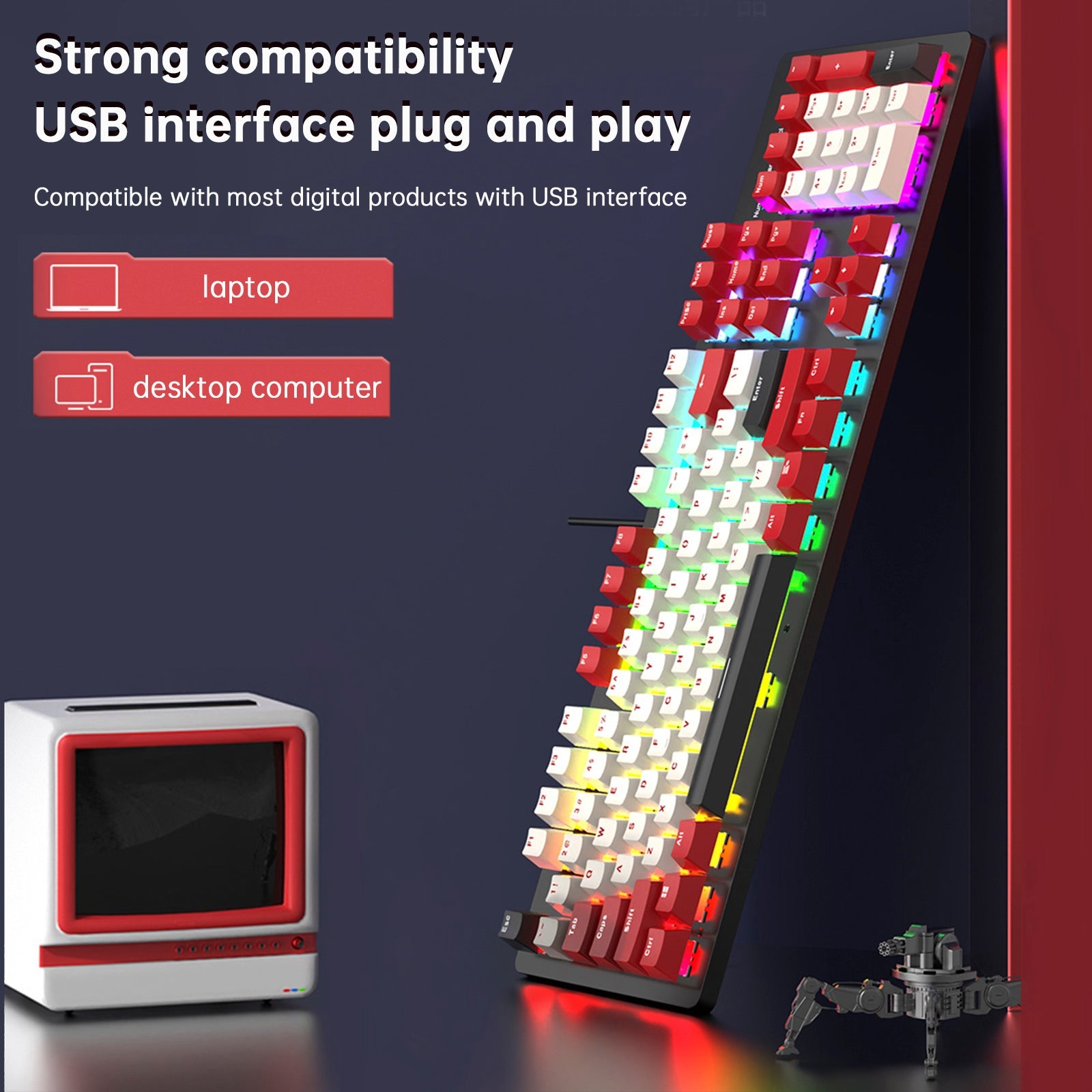 Teclado mecánico para juegos con cable de 104 teclas con interruptores lineales azules y retroiluminación RGB