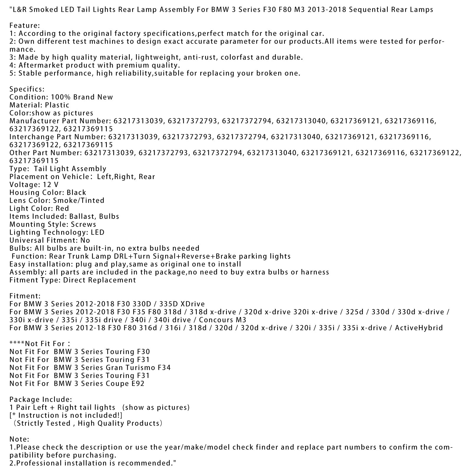 Set di L&R LED LED LED per BMW 3 F30 F80 M3 2013-2018