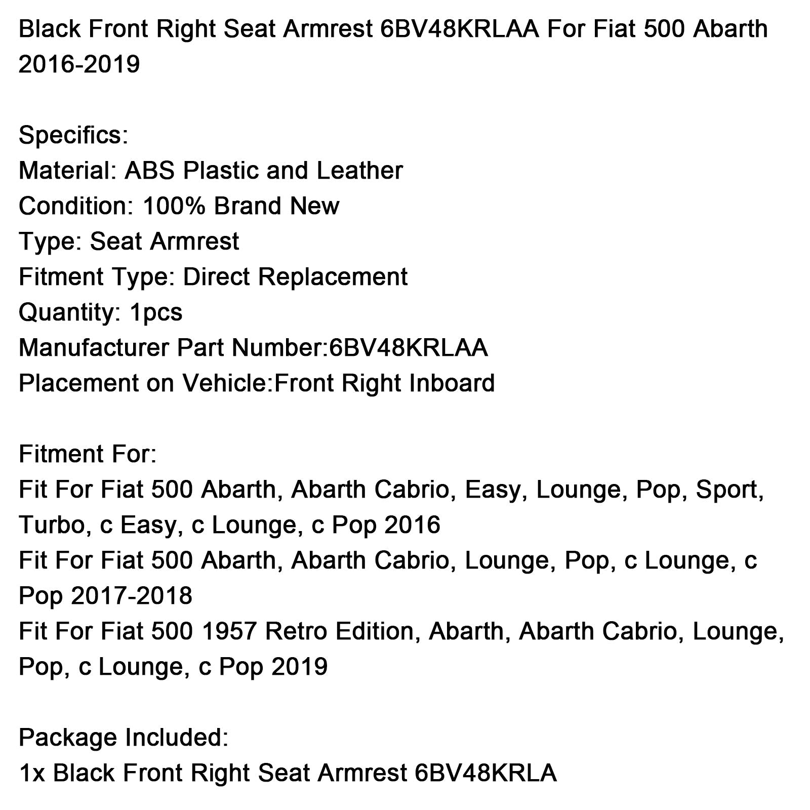 Avant Right Black Arherst per Fiat 500 Abarth 2016-2019 6Bv48krlaa