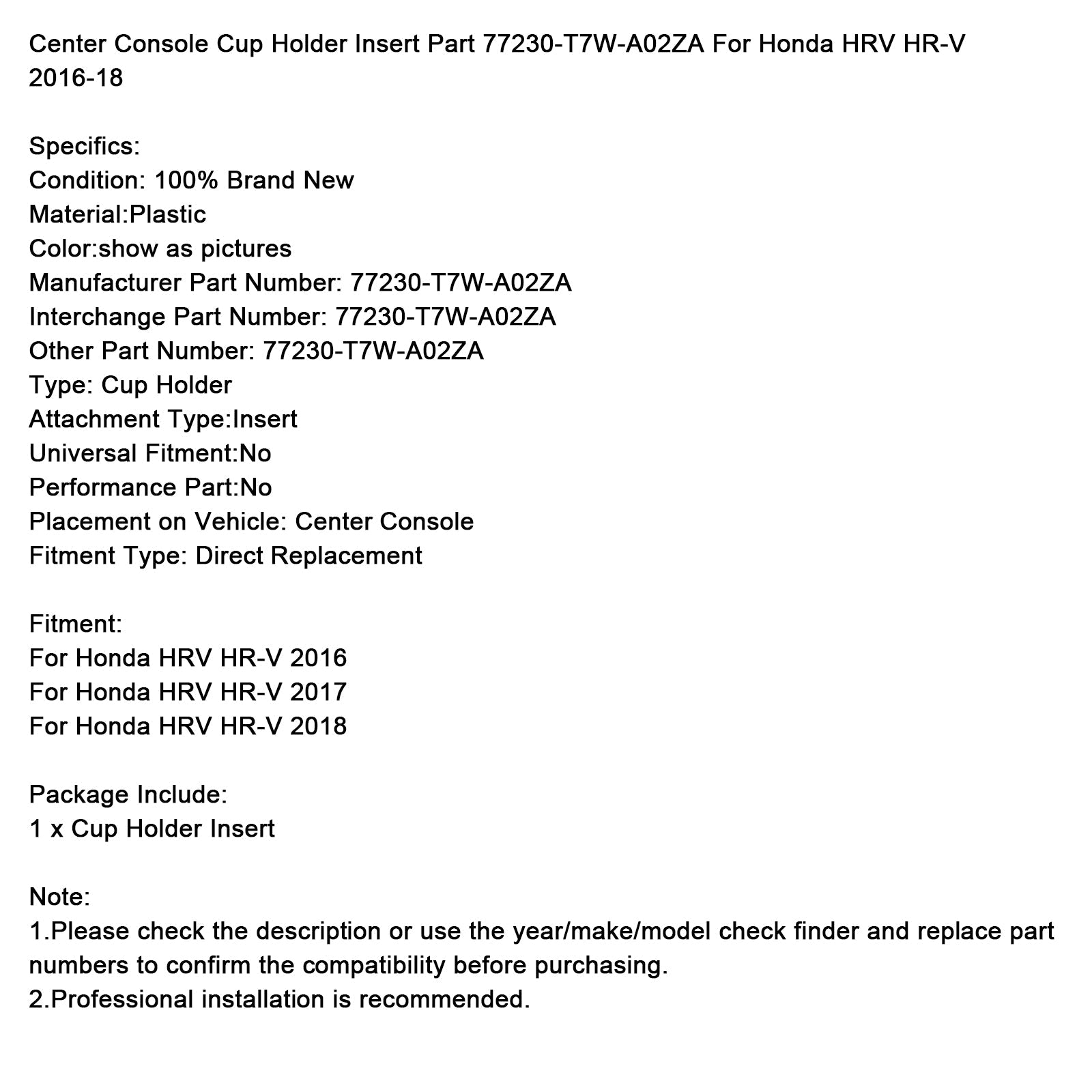 Giver per la console centrale Honda HRV 2016-2018, parte 77230-T7W-A02ZA