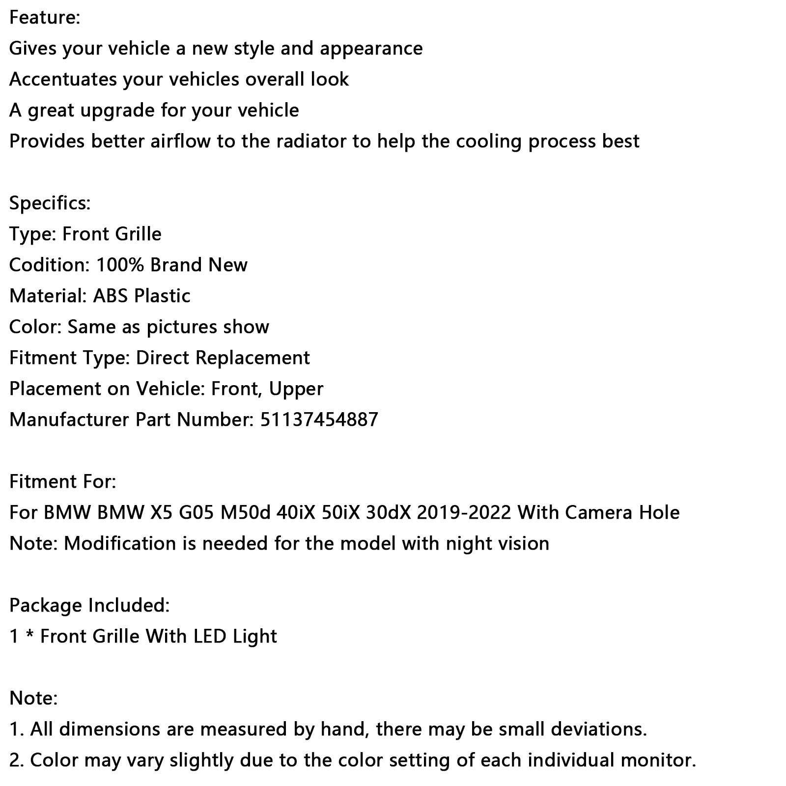 Calandre avant noire brillante M-Performance pour BMW X5 G05 2019-2022