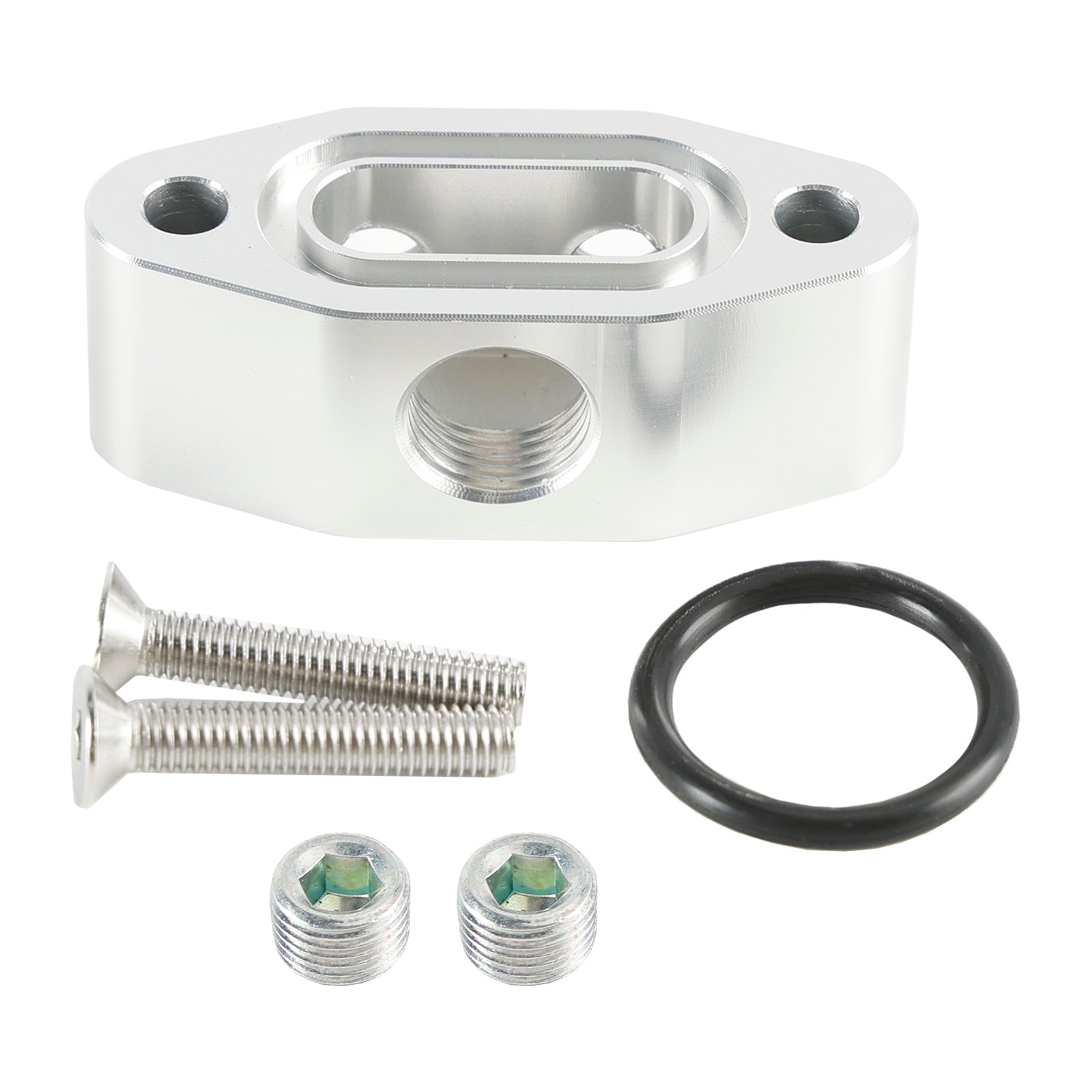 Billet LS Twin Turbo dubbele olietoevoerleidingadapterplaat 90 graden 1/8" NPT