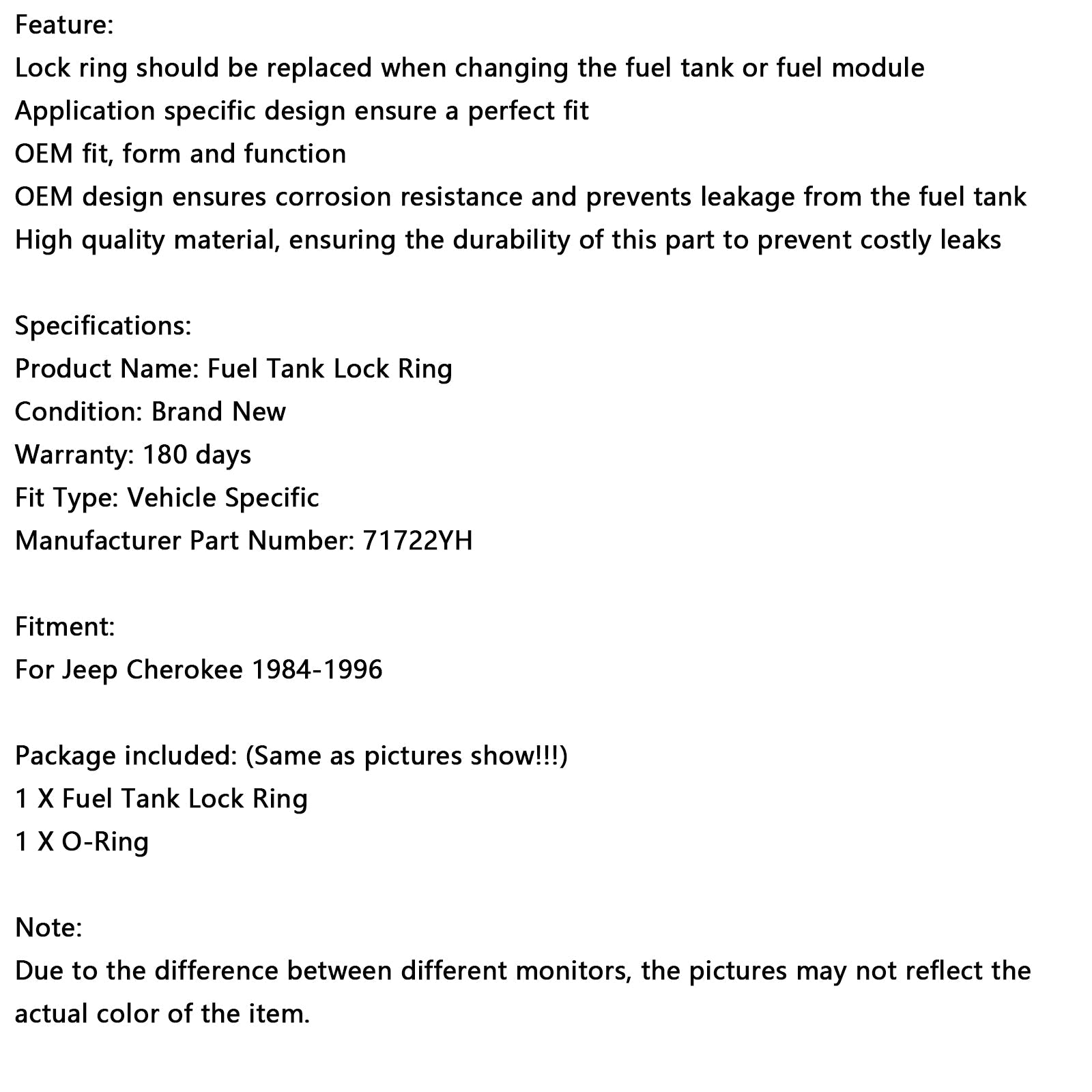 Anillo de bloqueo del tanque de combustible para Jeep Cherokee 1984-1996 Spectra 71722yh