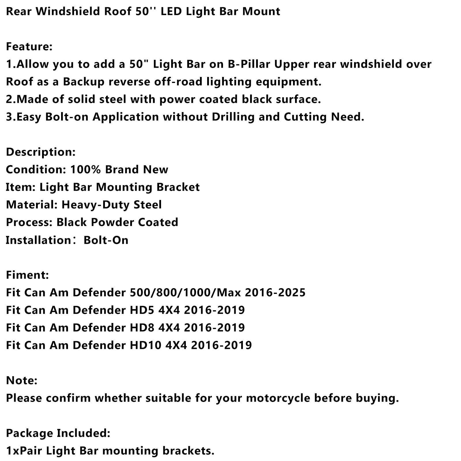 50-palčna LED svetlobna palica za zadnje vetrobransko steklo in streho za Can-AM Defender 500/800/1000