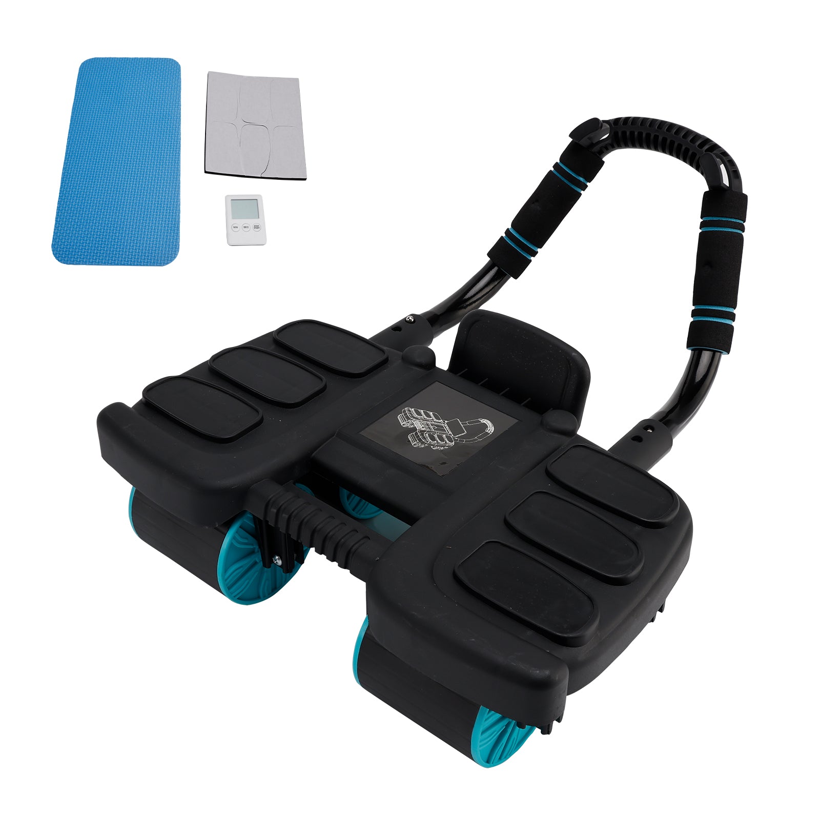 Roue abdominale noire à rebond automatique et support coudé portable pour gymnastique à domicile – Stabilité à 4 roues avec chronomètre, entraîneur de gainage parfait pour hommes et femmes