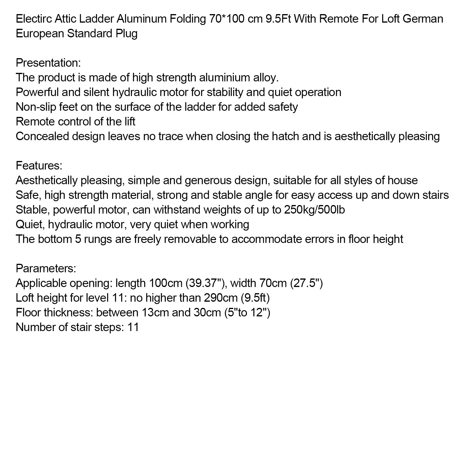 Scala Retrattile Elettrica con Indicatore - 100 x 70 cm - Fino a 9,5 Piedi