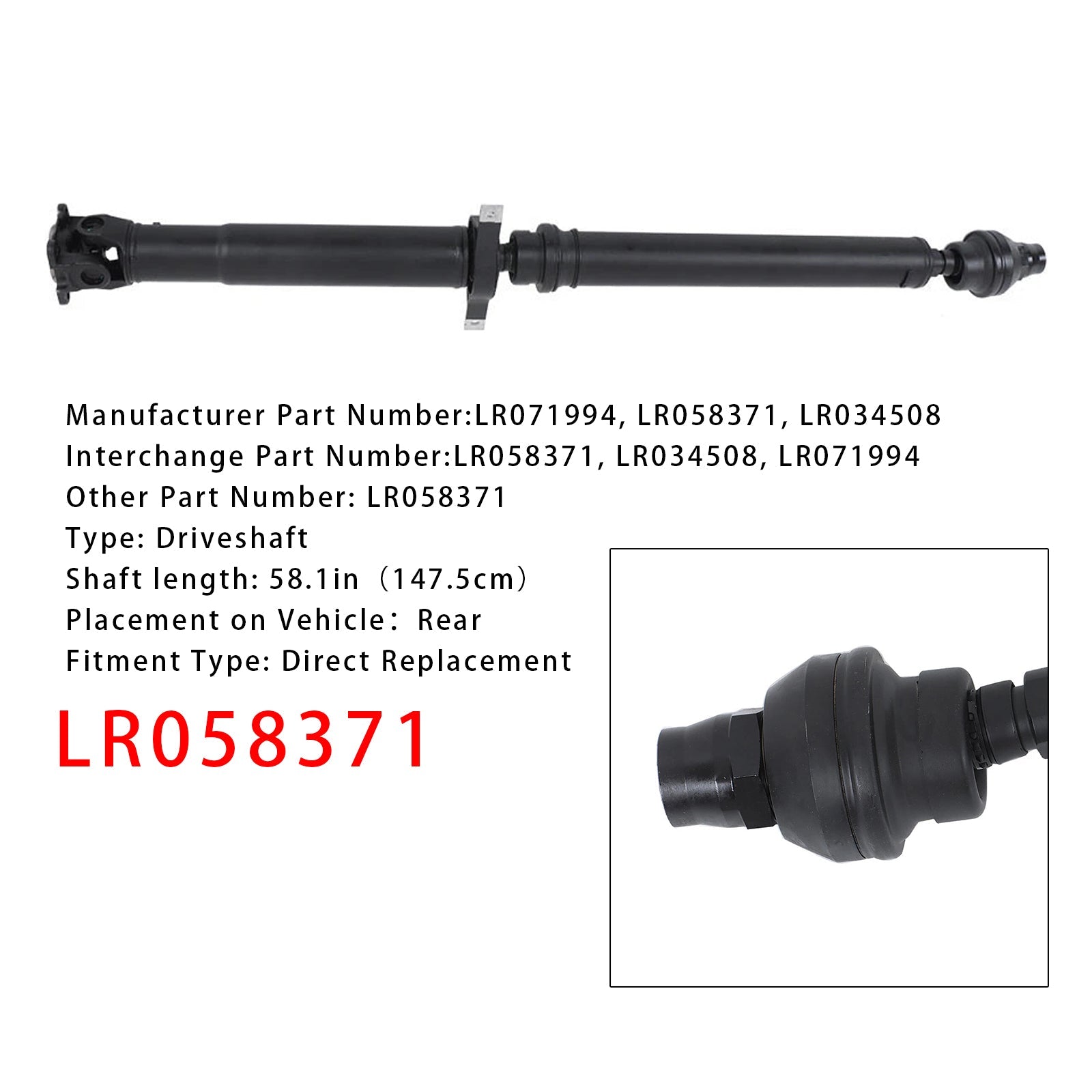 Arbre de transmission arrière pour Land Rover Range Rover Sport V8 5.0L essence 2014-2016 LR058371 LR034508