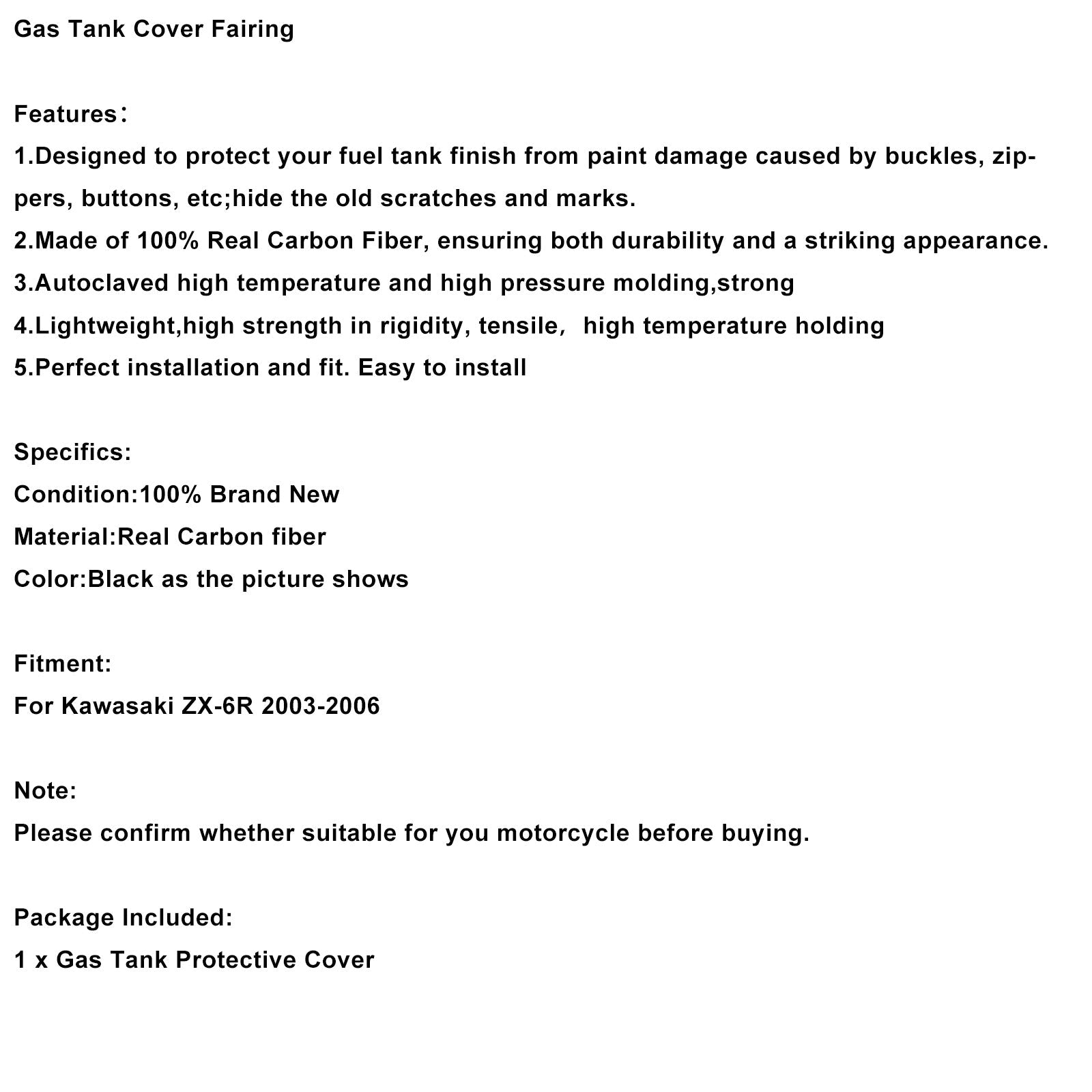 Carenatura del serbatoio in vera fibra di carbonio per Kawasaki ZX6R 2003-2006