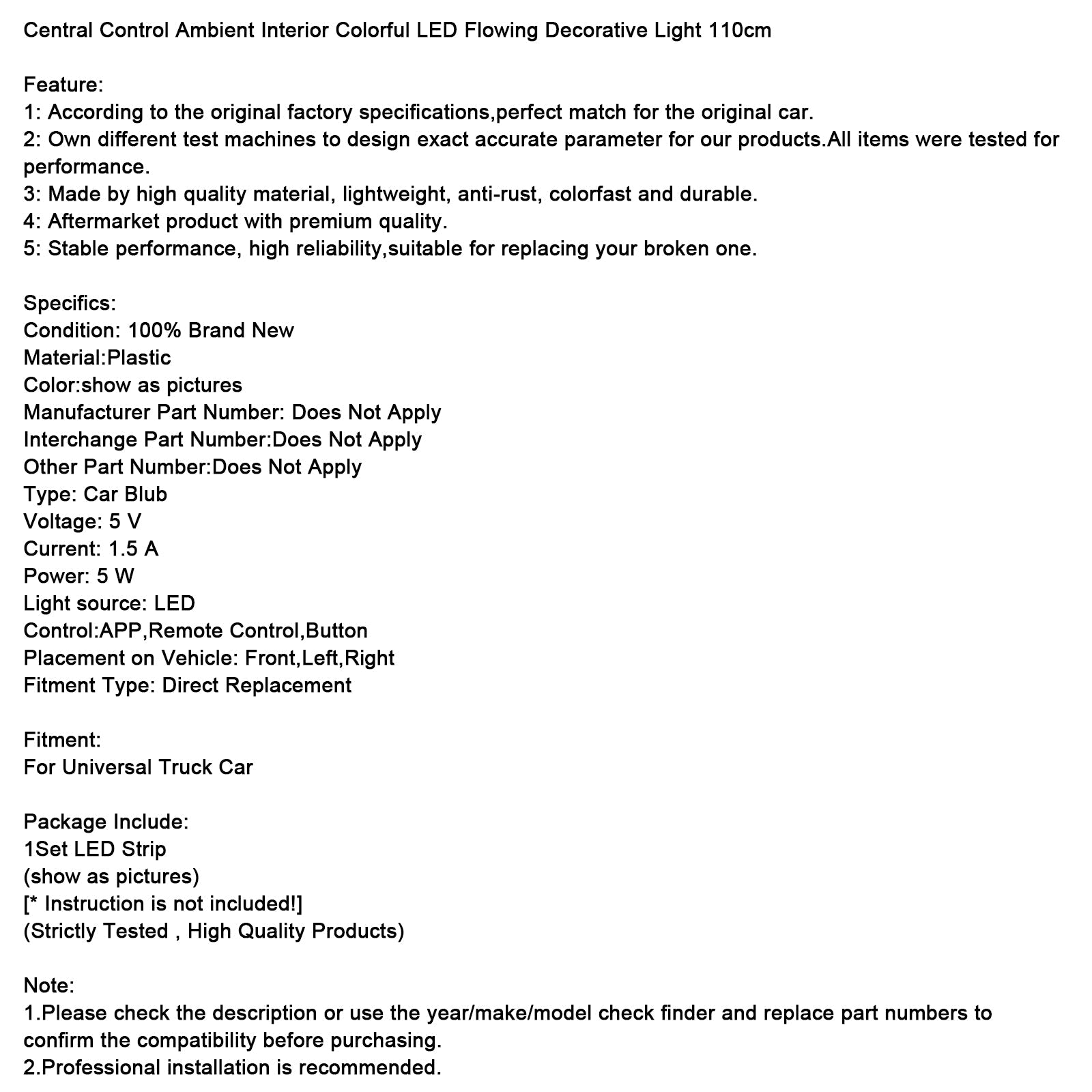 LED de luz decorativa de color en el control central, 110 cm