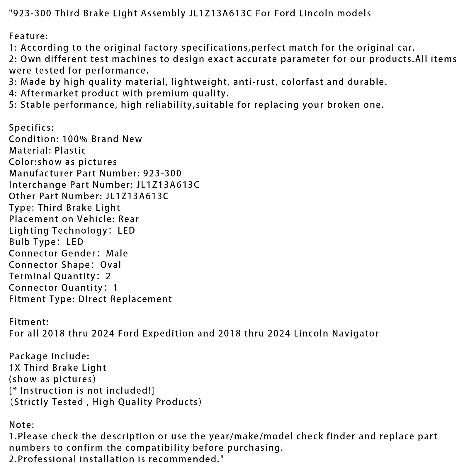Tercer Fire Set Stop JL1Z13A613C 923-300 para modelos de expedición Ford y Lincoln Navigator 2018-2024