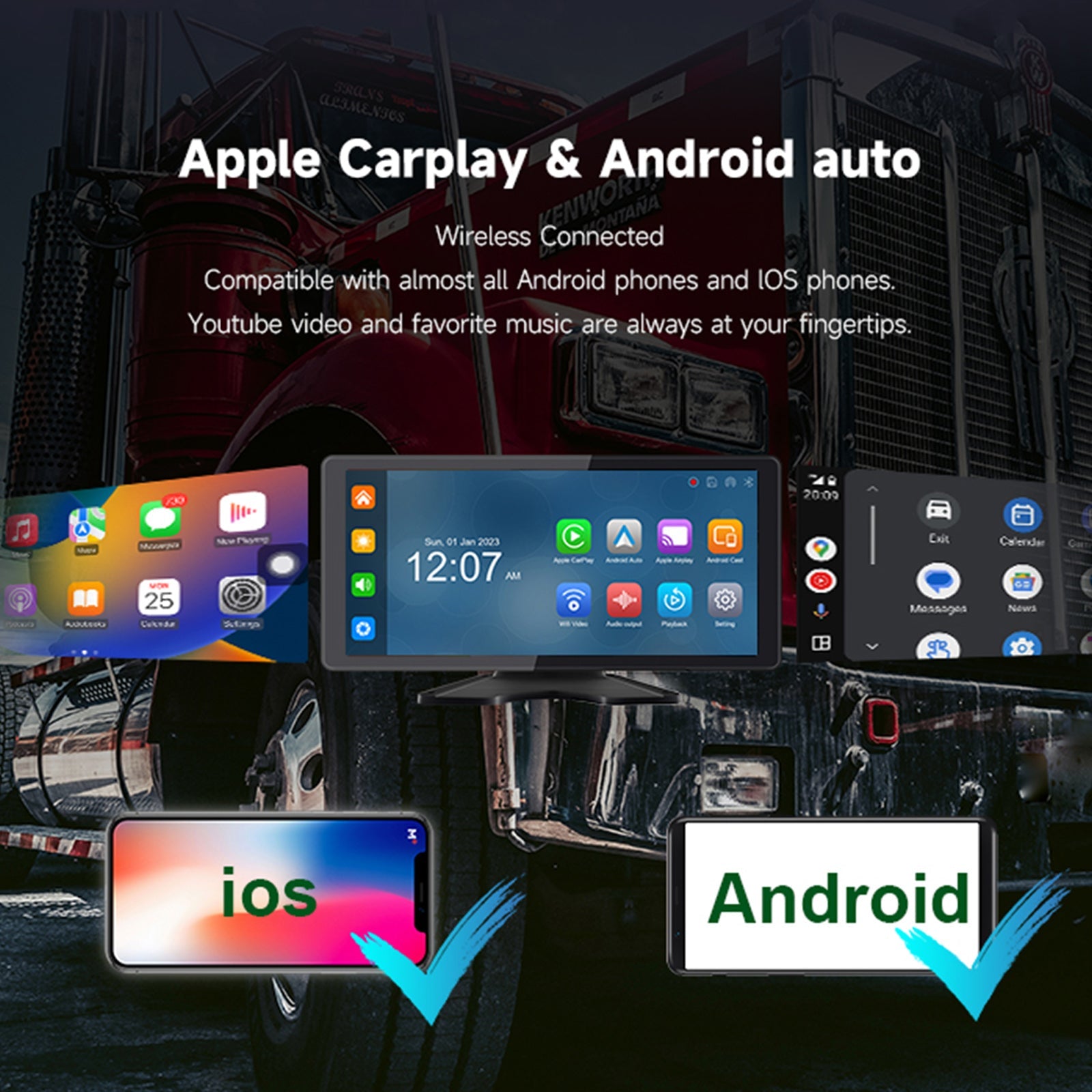 Pantalla táctil cuántica IPS de 10,36 pulgadas 1600x720 para camión RV + 4 cámaras de marcha atrás