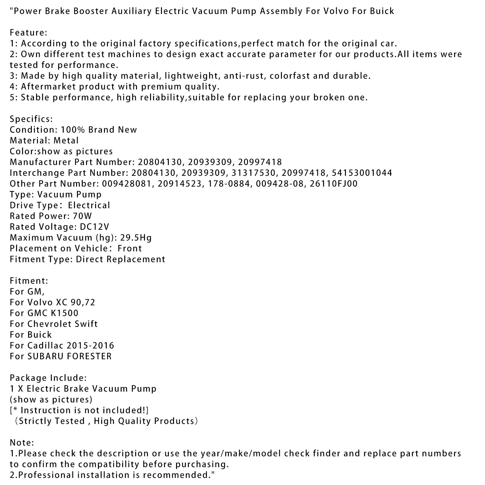 Apu sähköinen tyhjä pumppu, joka on asetettu Volvo Servofreenille