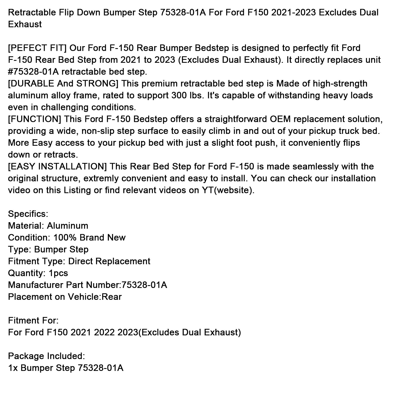 Ford F150 2021-2023 : fase di piegatura retrattile a doppio scarico (75328-01A)