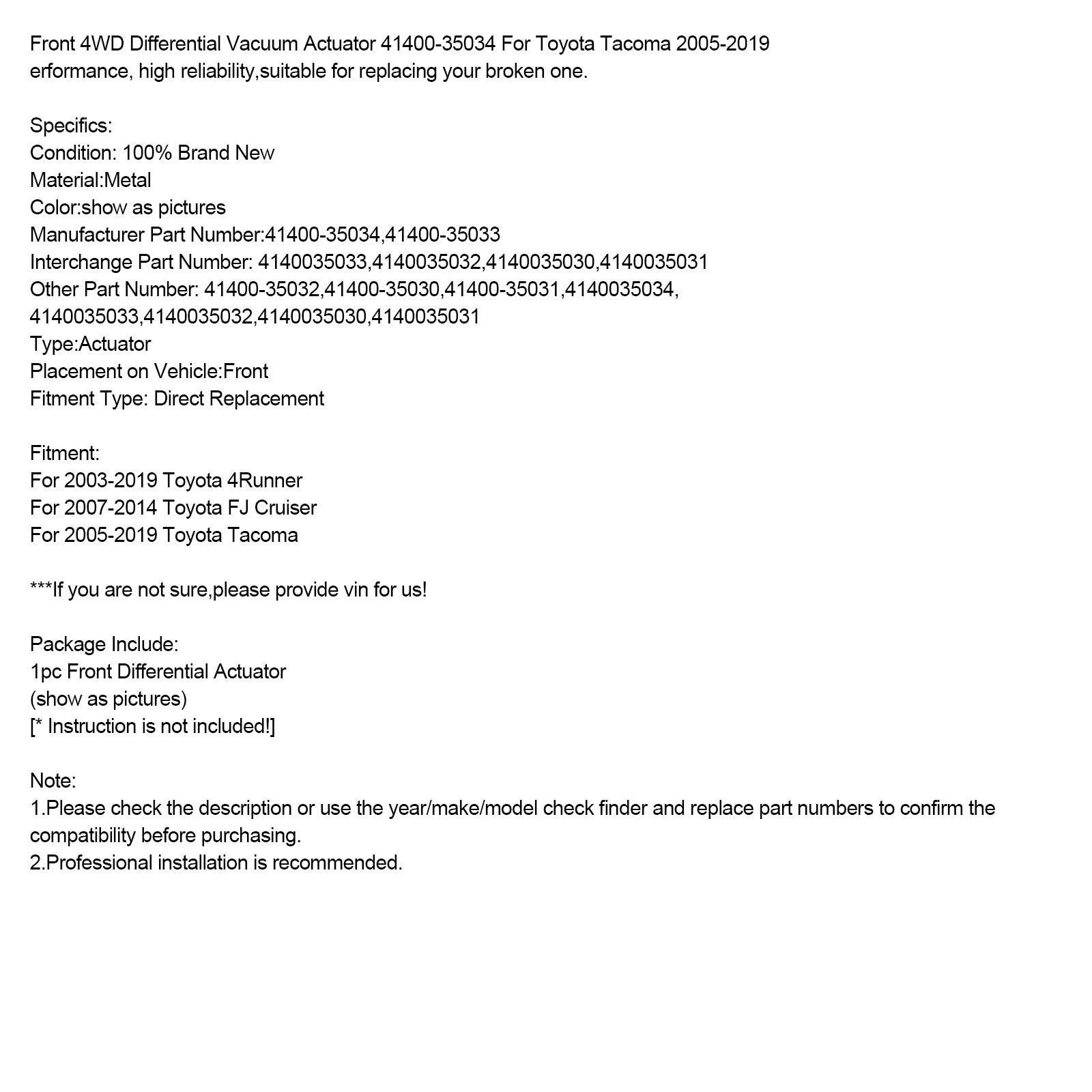 2005-2019 Toyota Tacoma Front 4WD Differenza Agenzia esecutiva vuota