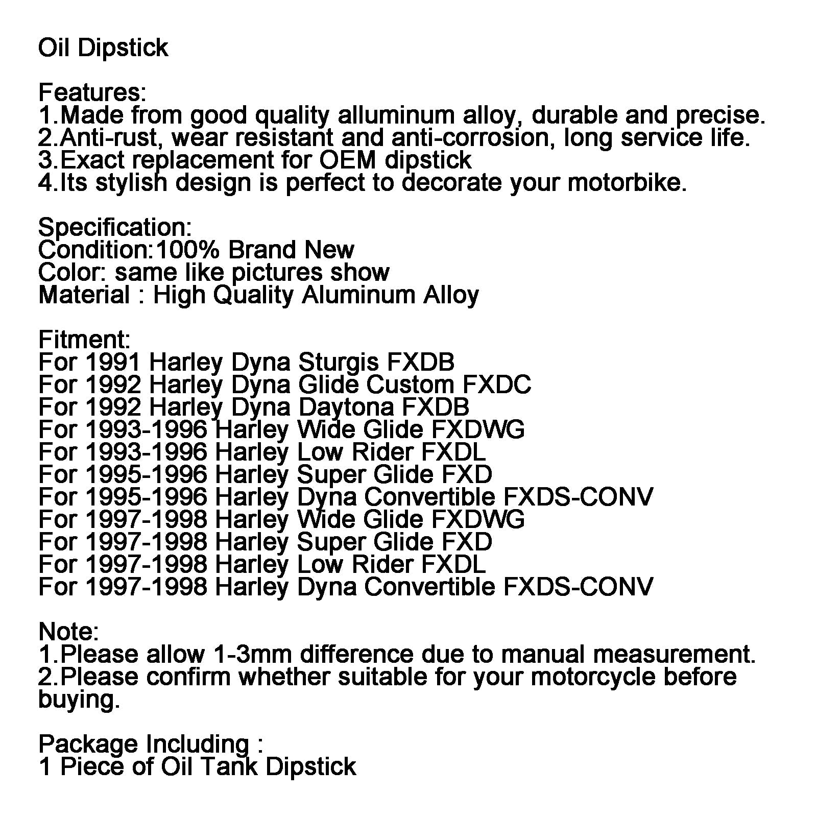 Tapa del tanque de medidor de aceite, tapa adaptada para Dyna Wide Glide FXDL 1991-1998 0710-0001