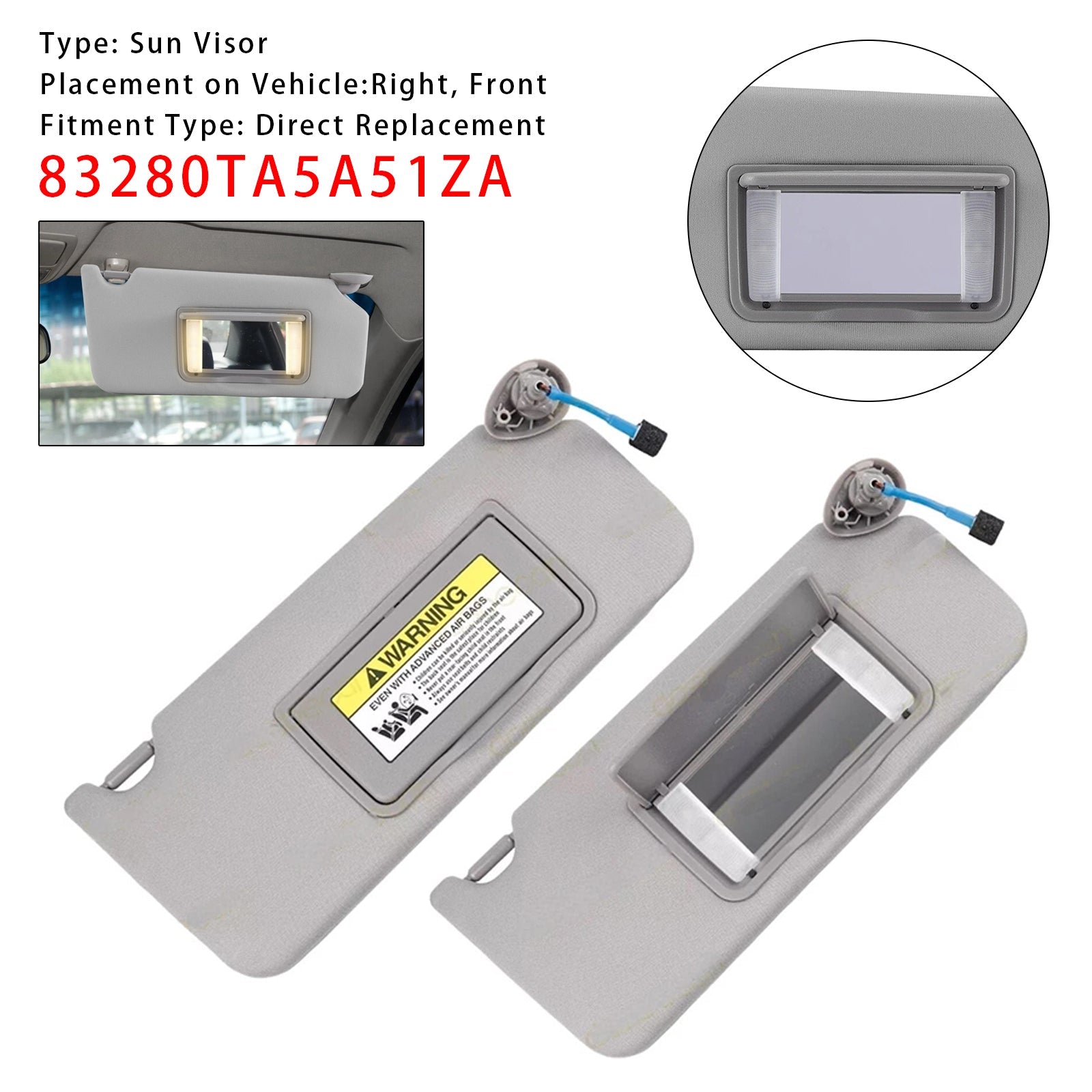 Coppia di alette parasole grigie 83280TA5A51ZA per Honda Accord 2008-2017