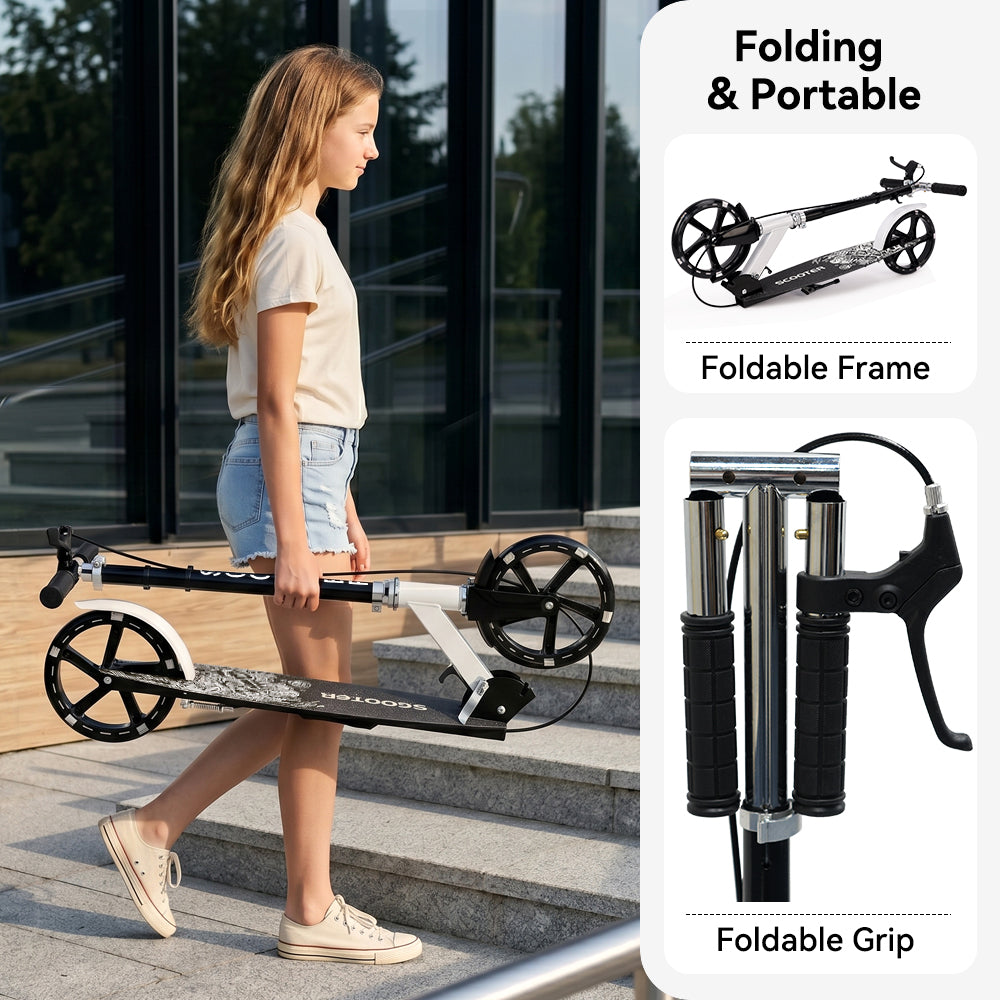 Trottinette Non Électrique Noire Pliable pour Enfants Adolescents et Adultes avec Guidon Réglable Roues Lumineuses et Freins Avant Arrière