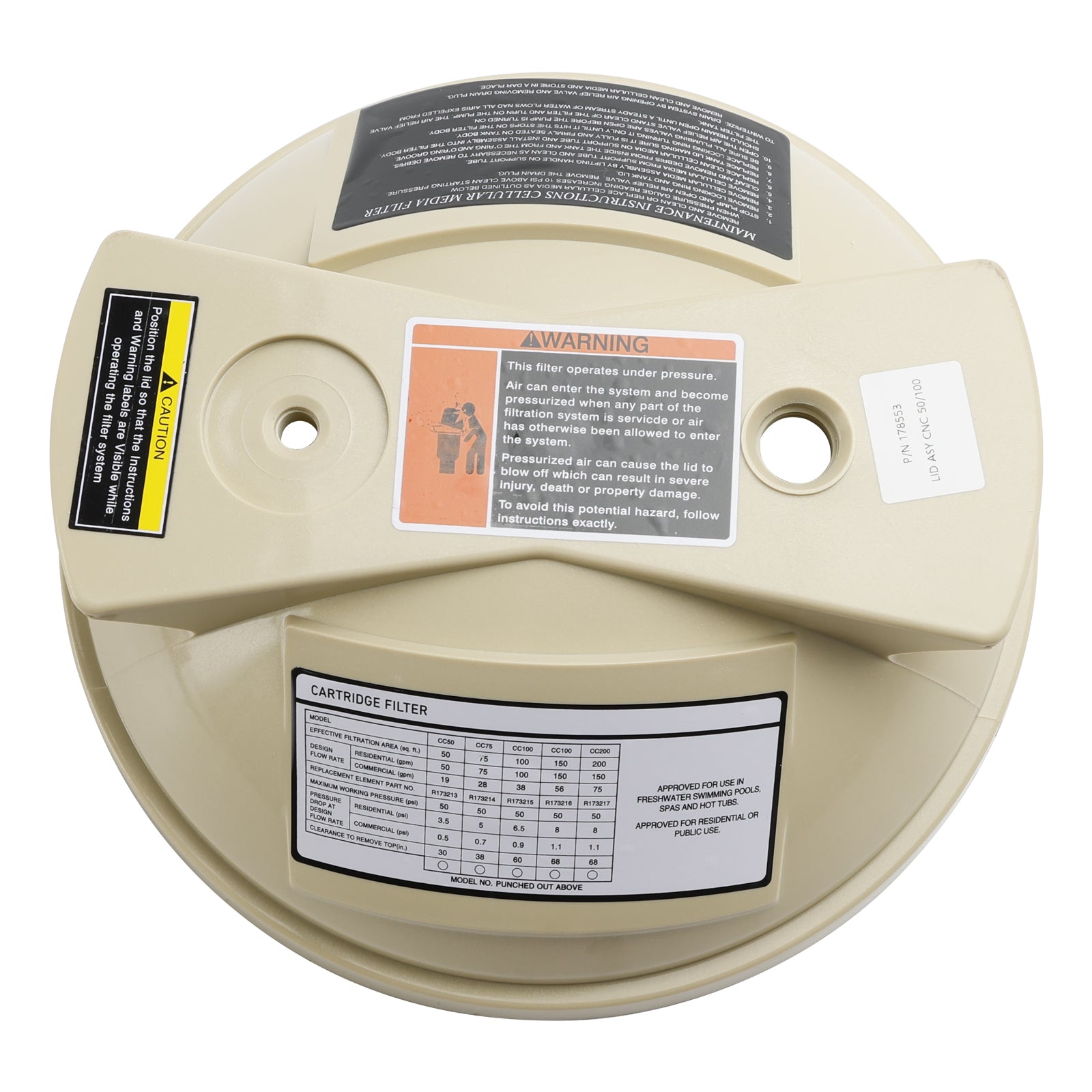 Suodattimen kansi 178553 Pentair Clean & Clear 50 100 Predator 100