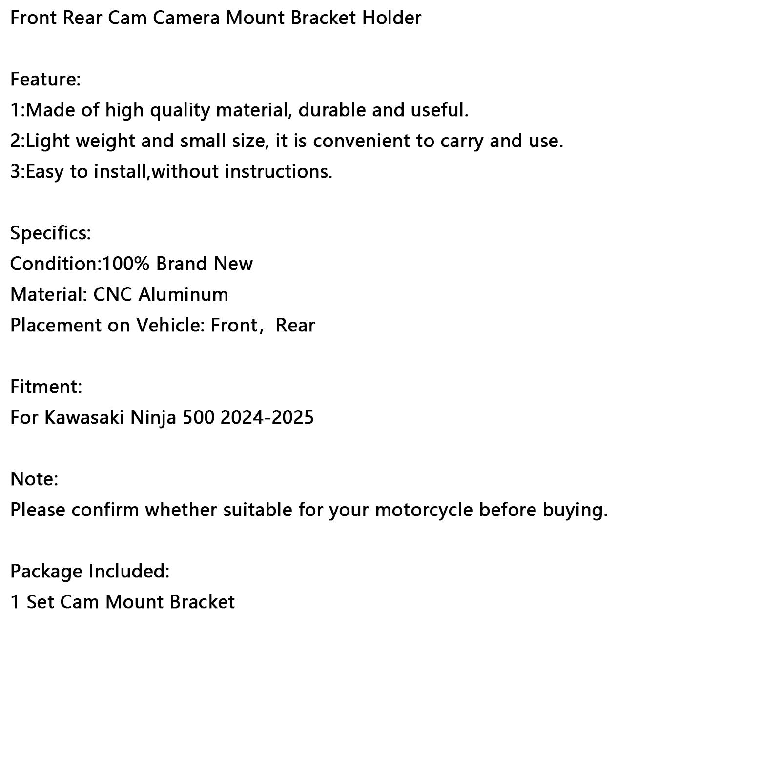 Support de caméra avant et arrière pour Kawasaki Ninja 500 2024-2025