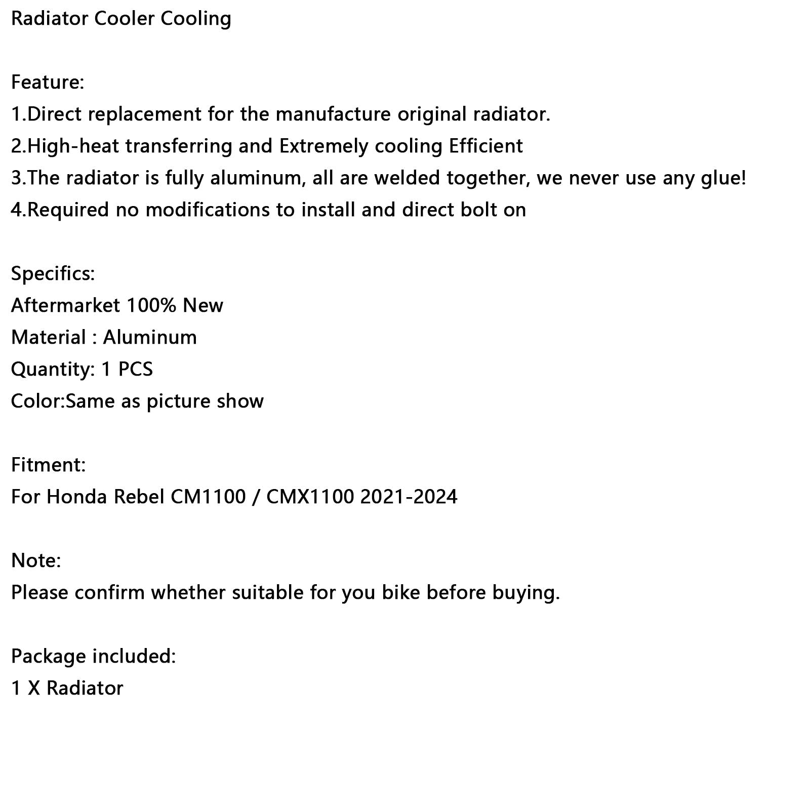 Chłodnica chłodnicy dla Honda Rebel CM1100 CMX1100 2021-2024